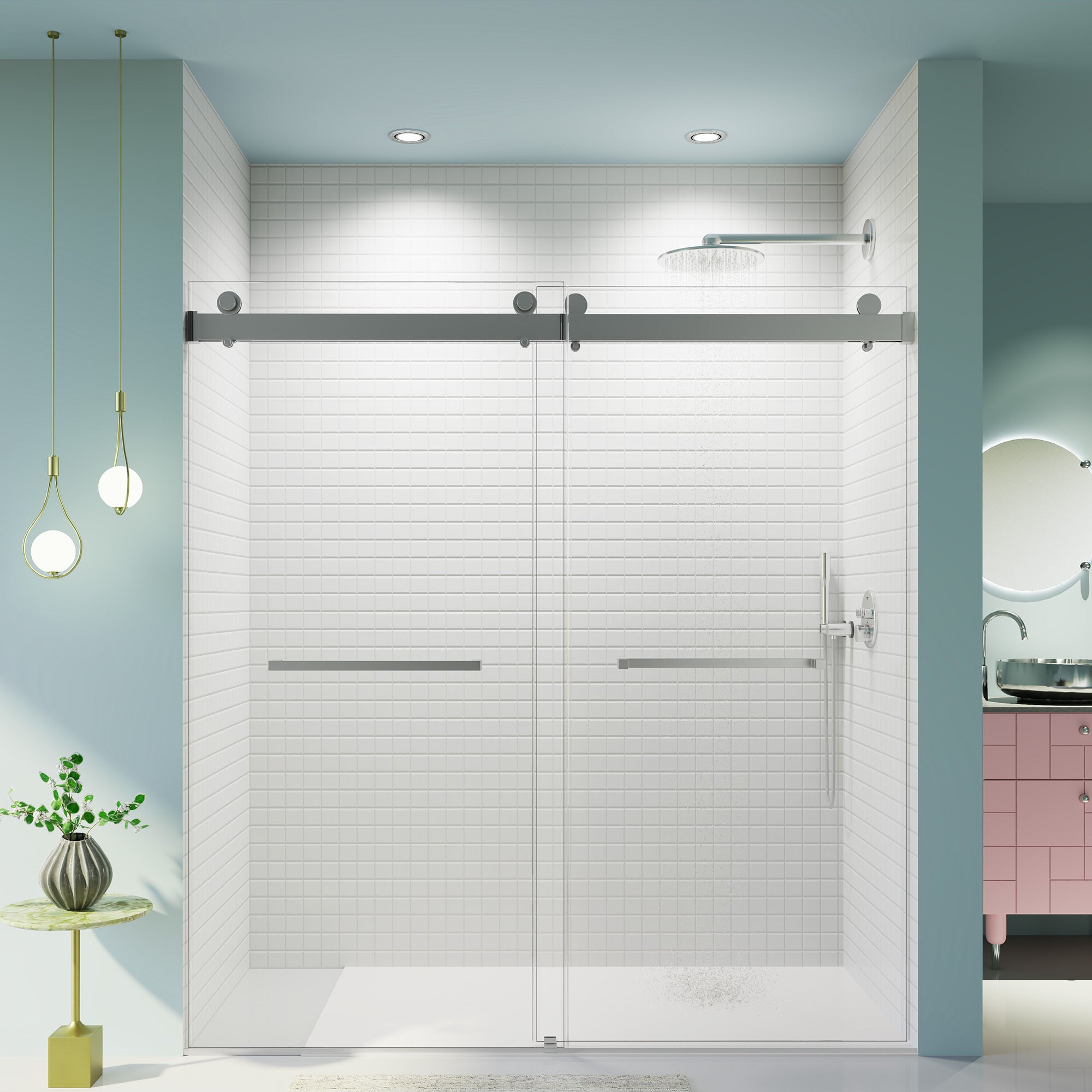 Frameless Shower Door: 68-72x76", Soft-Close