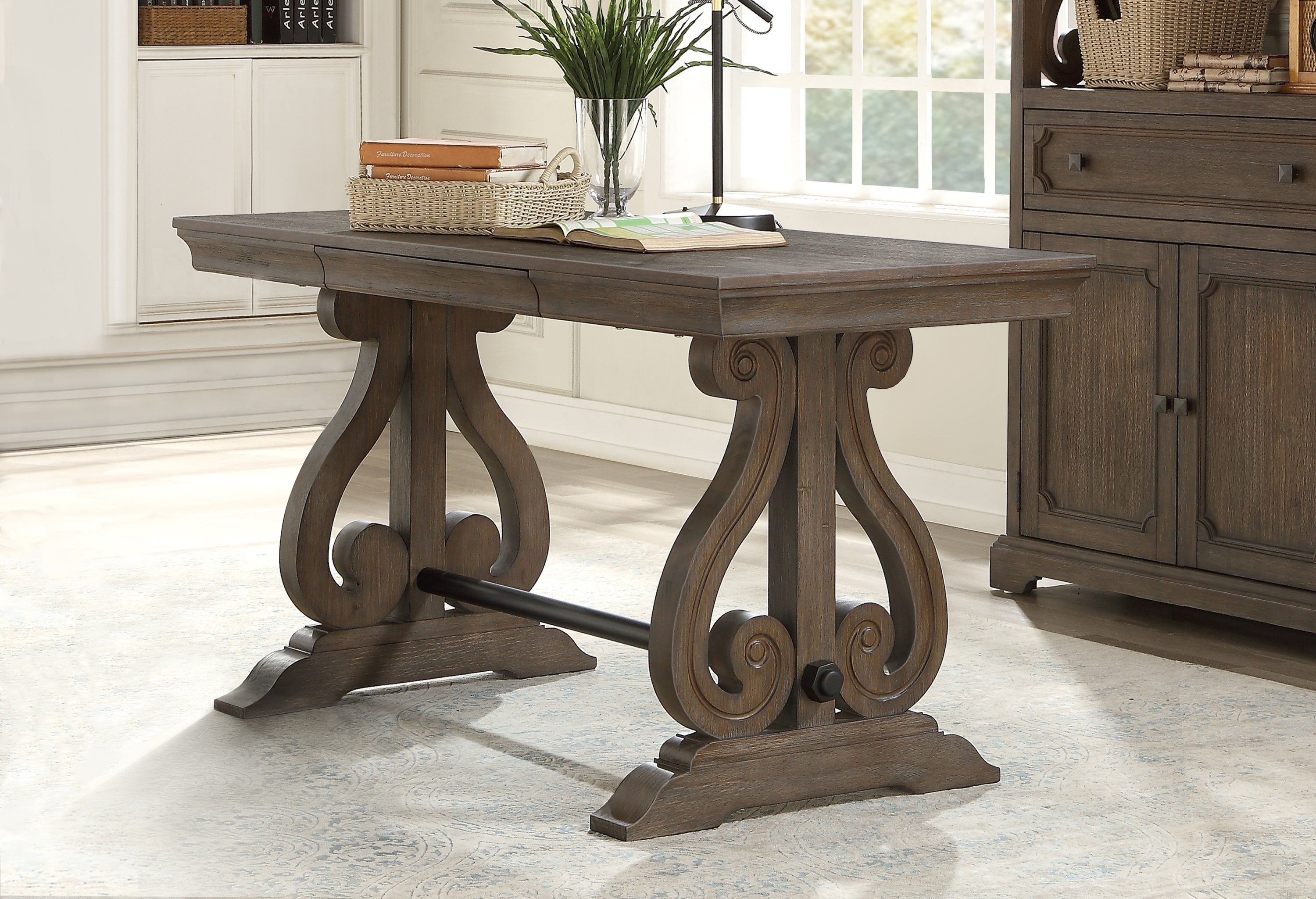 Dark Oak Writing Desk w/ Hidden Drawer | Home Office Furniture