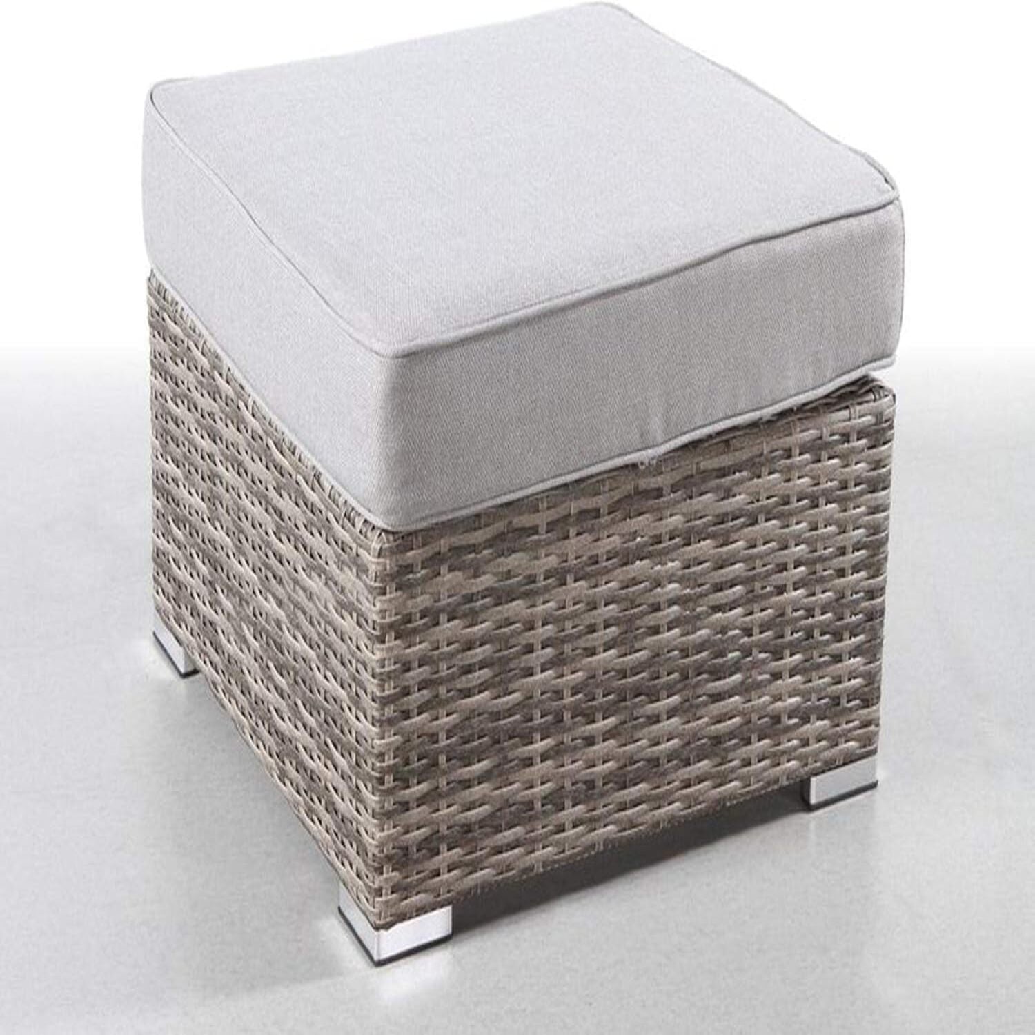 Elegant Grey Wicker Outdoor Ottoman with Cushion - Fully Assembled