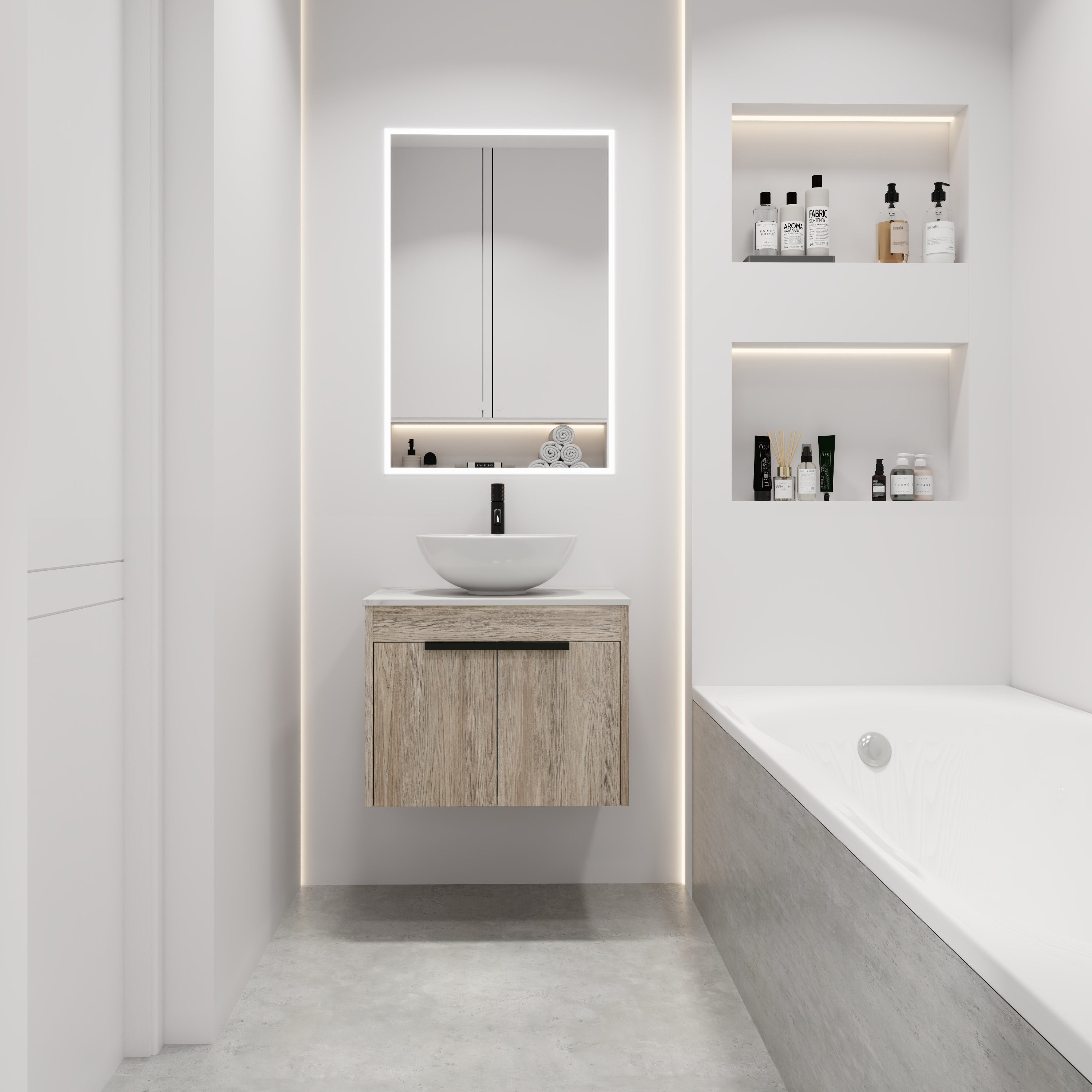 Modern Float Bathroom Vanity Set - White Oak