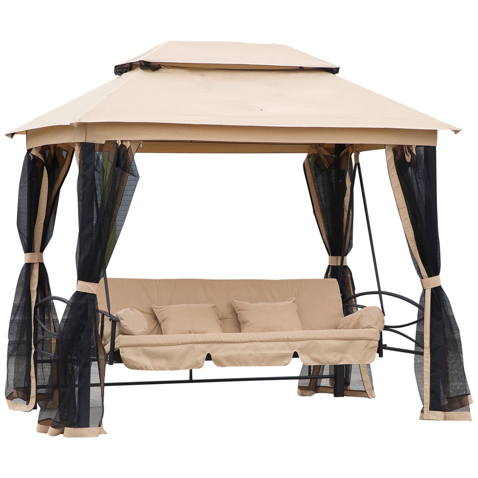 3-Seat Patio Swing Chair with Canopy & Sidewalls - Outdoor Gazebo