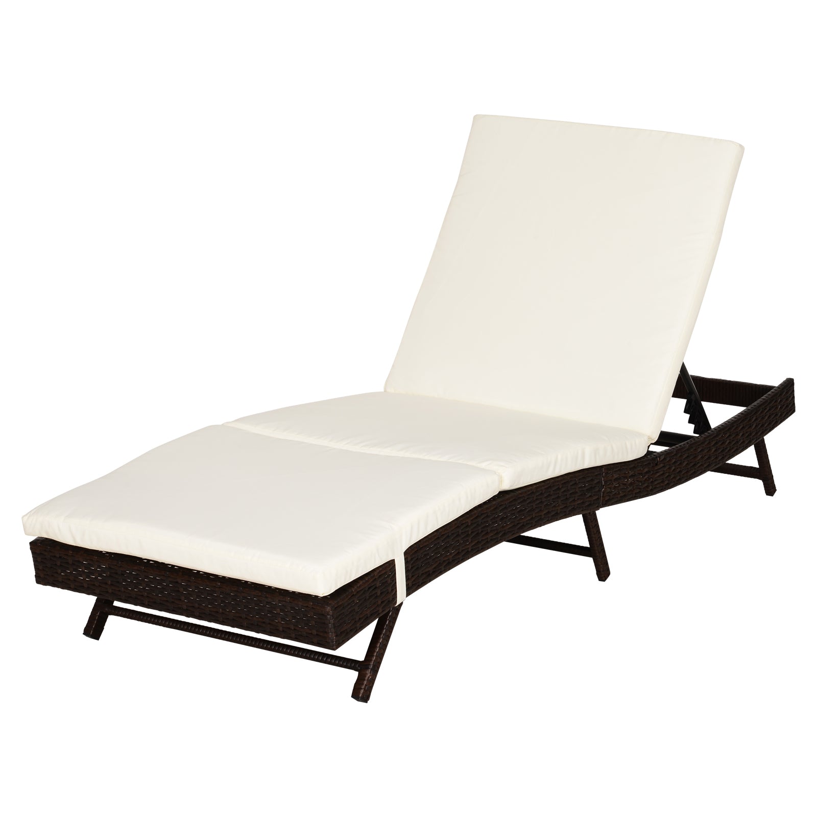 Outsunny Patio Chaise Lounge, Adjustable Rattan Pool Chair w/ Cushion