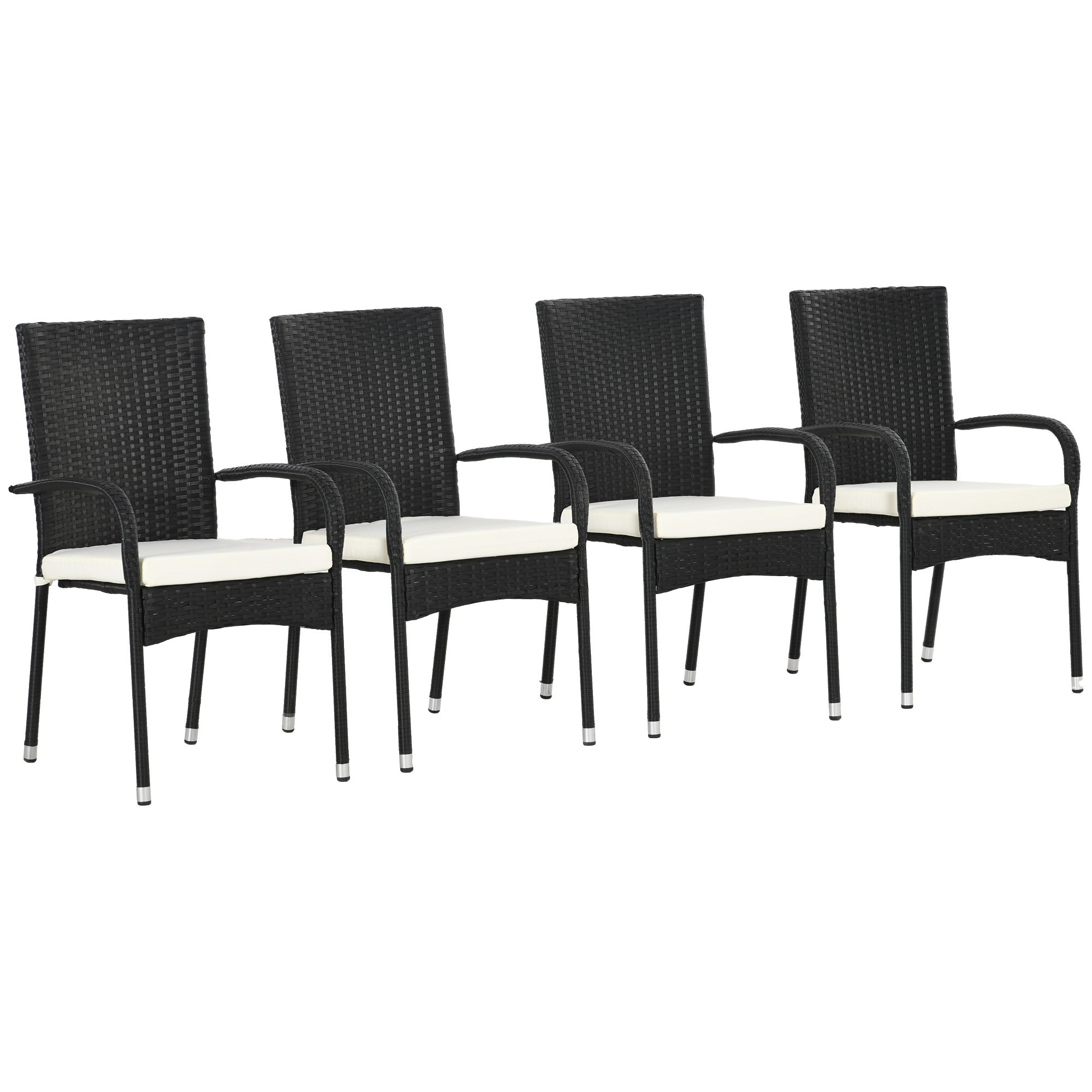 Outsunny Stackable PE Rattan Patio Dining Chairs Cushions Set of 4 Cream
