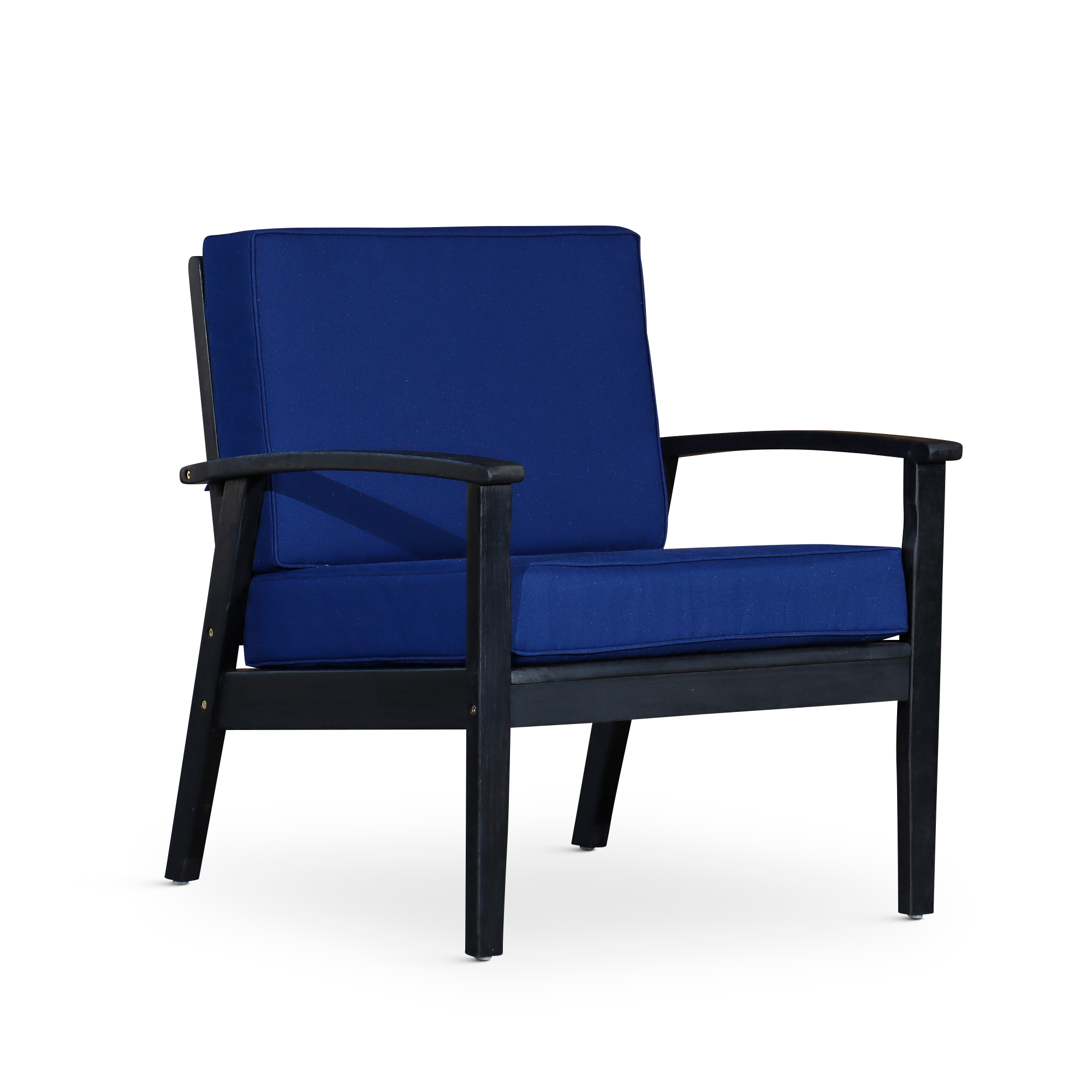 Deep Seat Eucalyptus Patio Chair - Espresso & Navy Blue Cushions