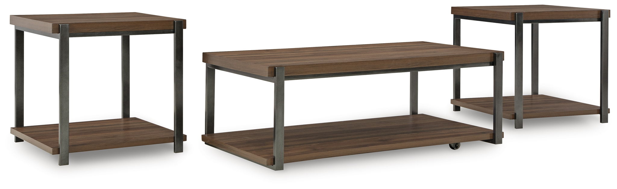 Trindwick - Occasional Table Set (Set of 3) - Brown / Gun Metal