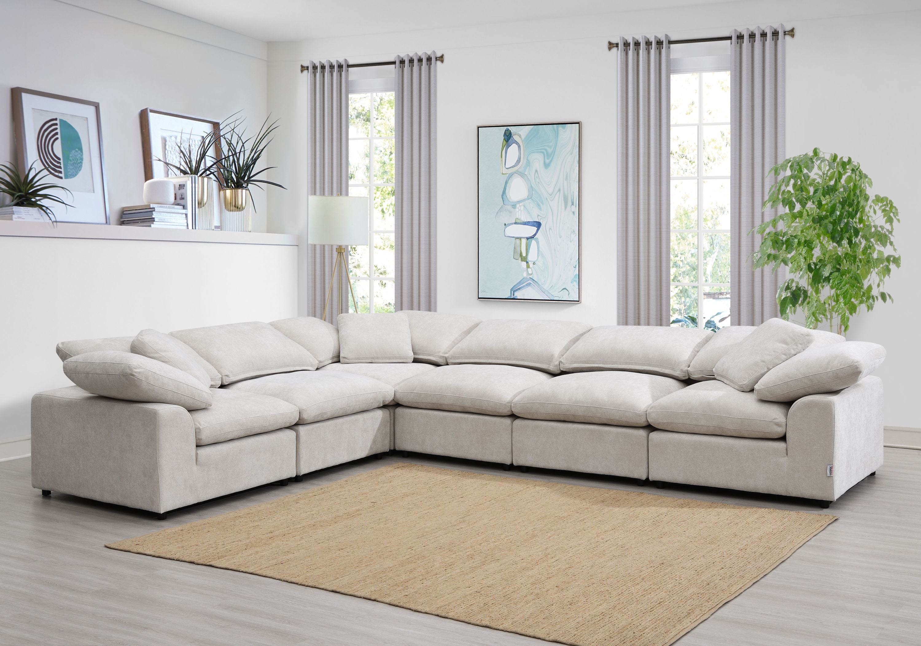 Naveen Ivory Linen Sectional Sofa (6pcs)