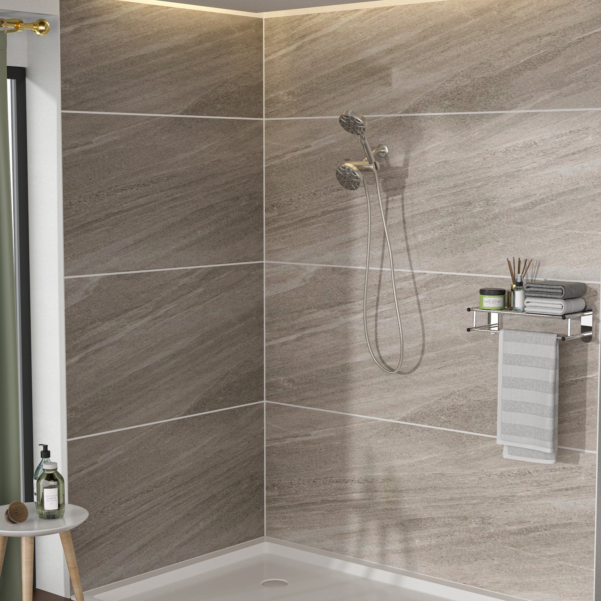 Dual Shower Head System: 4.7" Rain & 8-Function Hand Shower