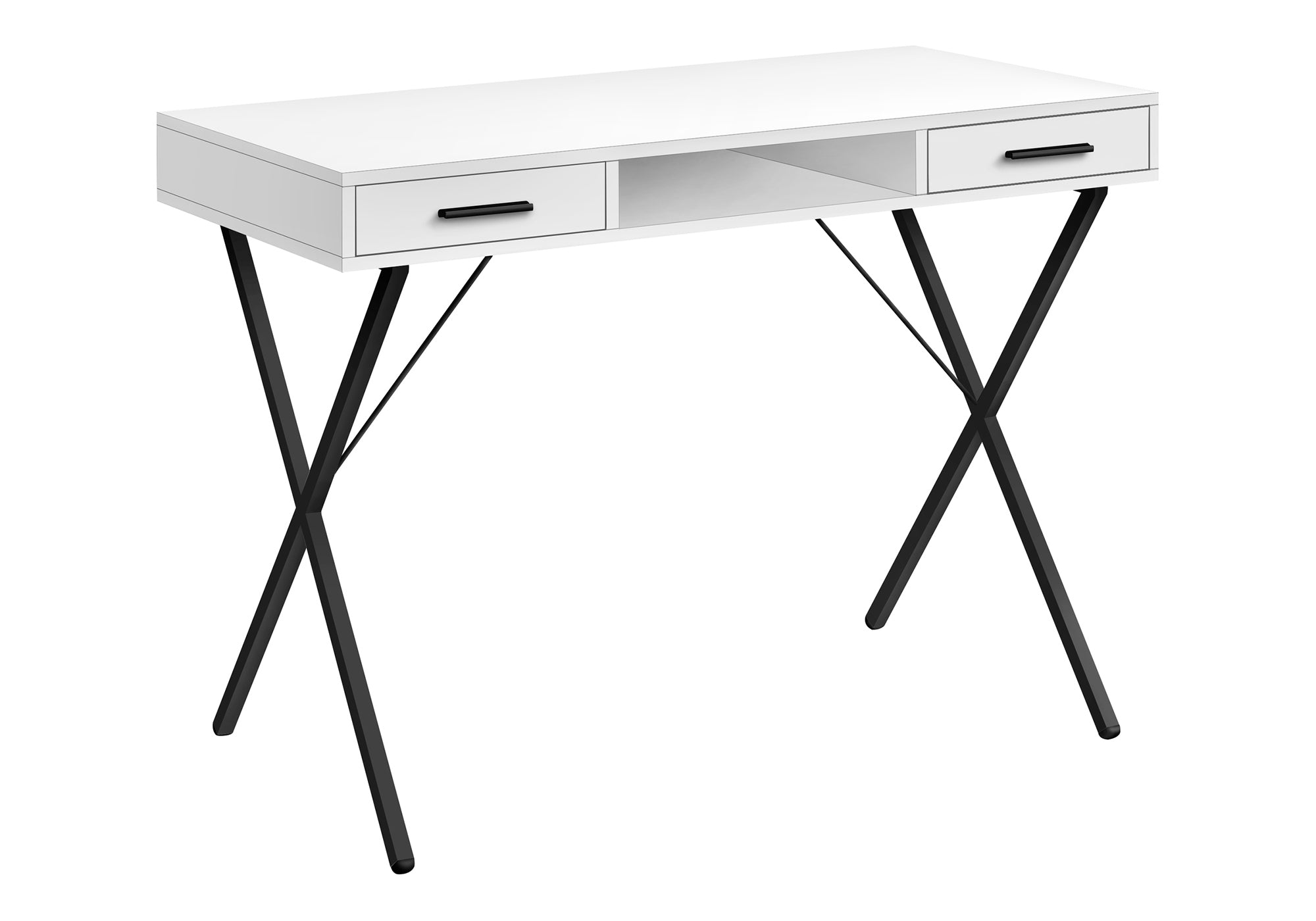 Modern White Computer Desk, 42" with Storage & Left/Right Setup