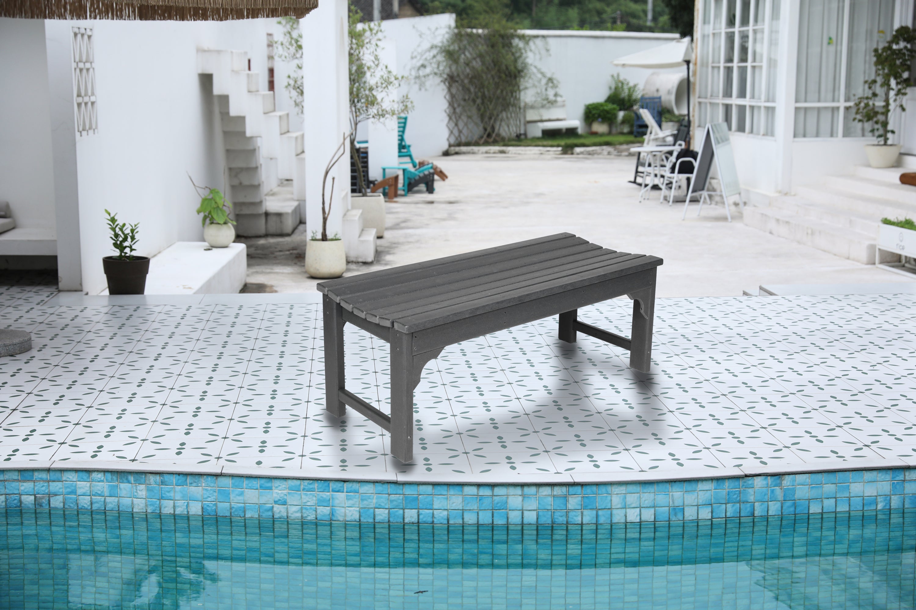 Backless HDPE Adirondack Bench | Poly Lumber All-Weather Patio Seat Gray