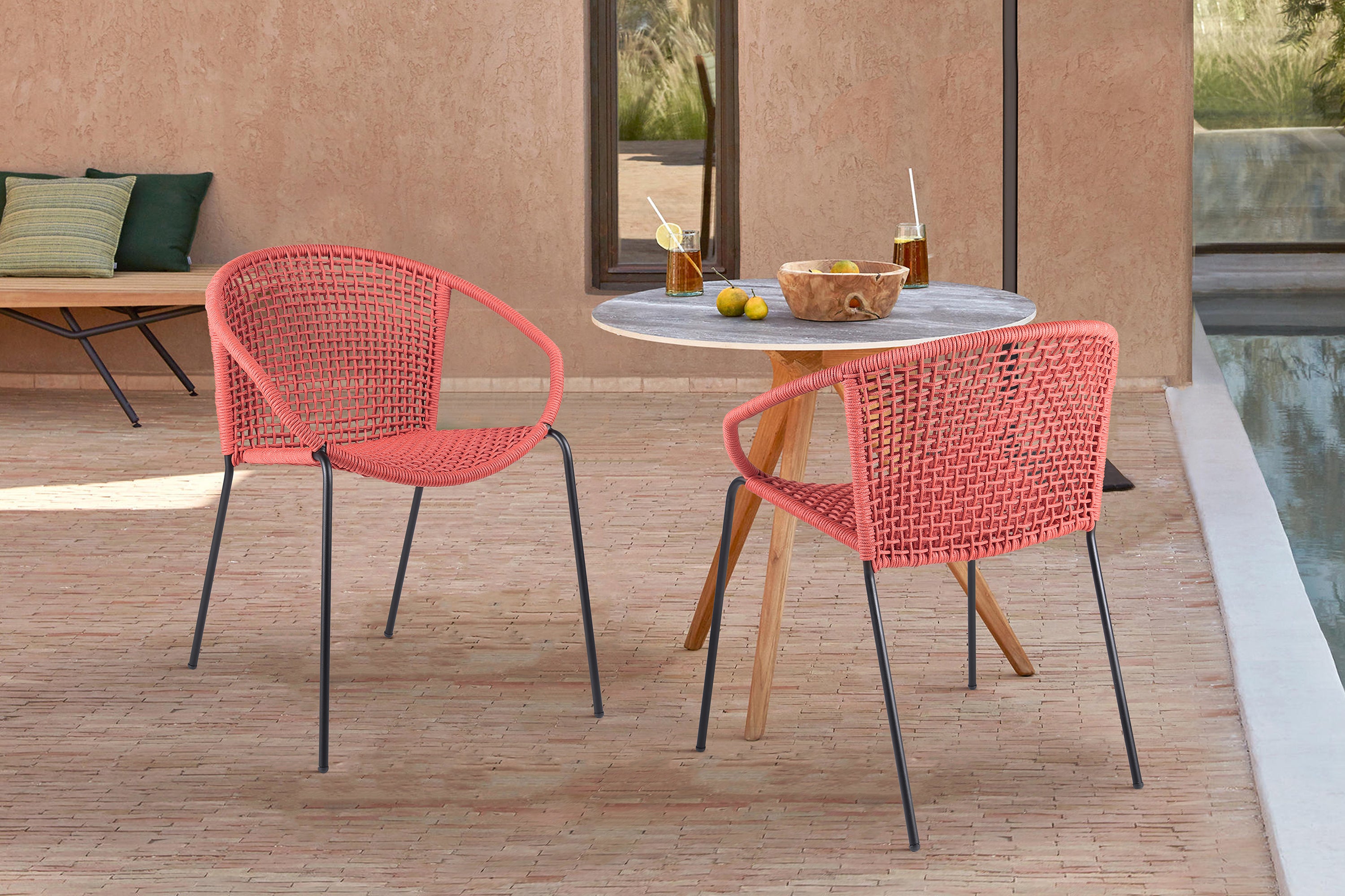 Snack Indoor Outdoor Stackable Steel Dining Chairs - Brick Red (Set of 2)