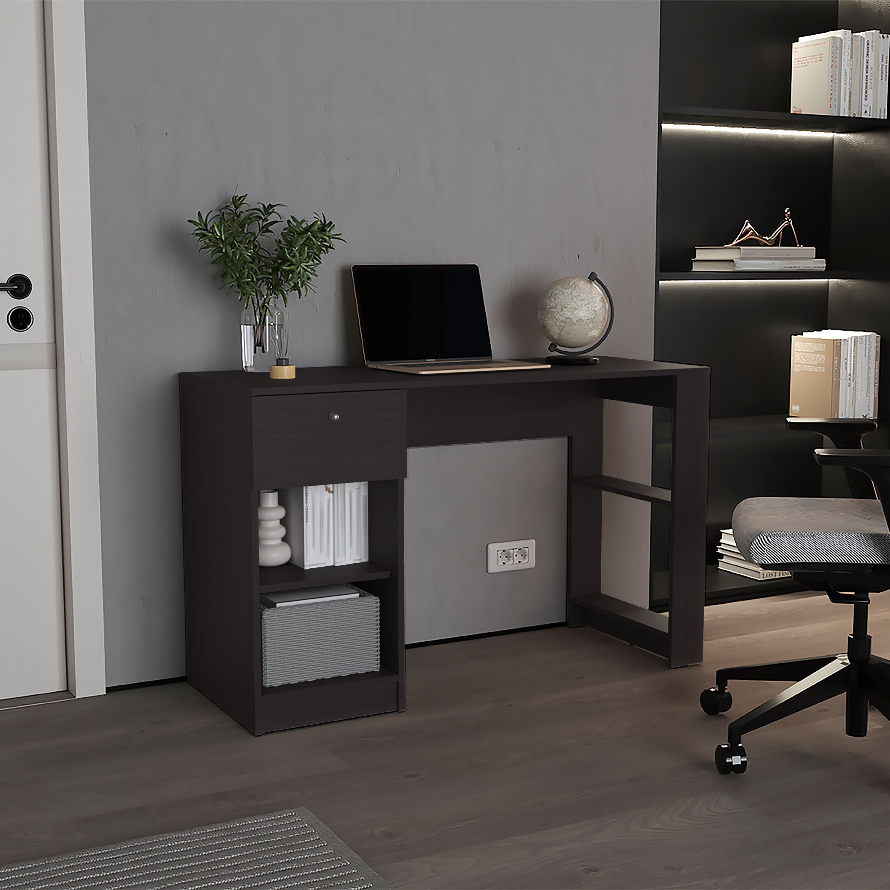 47" Wide Home Office Desk with Shelves - Black