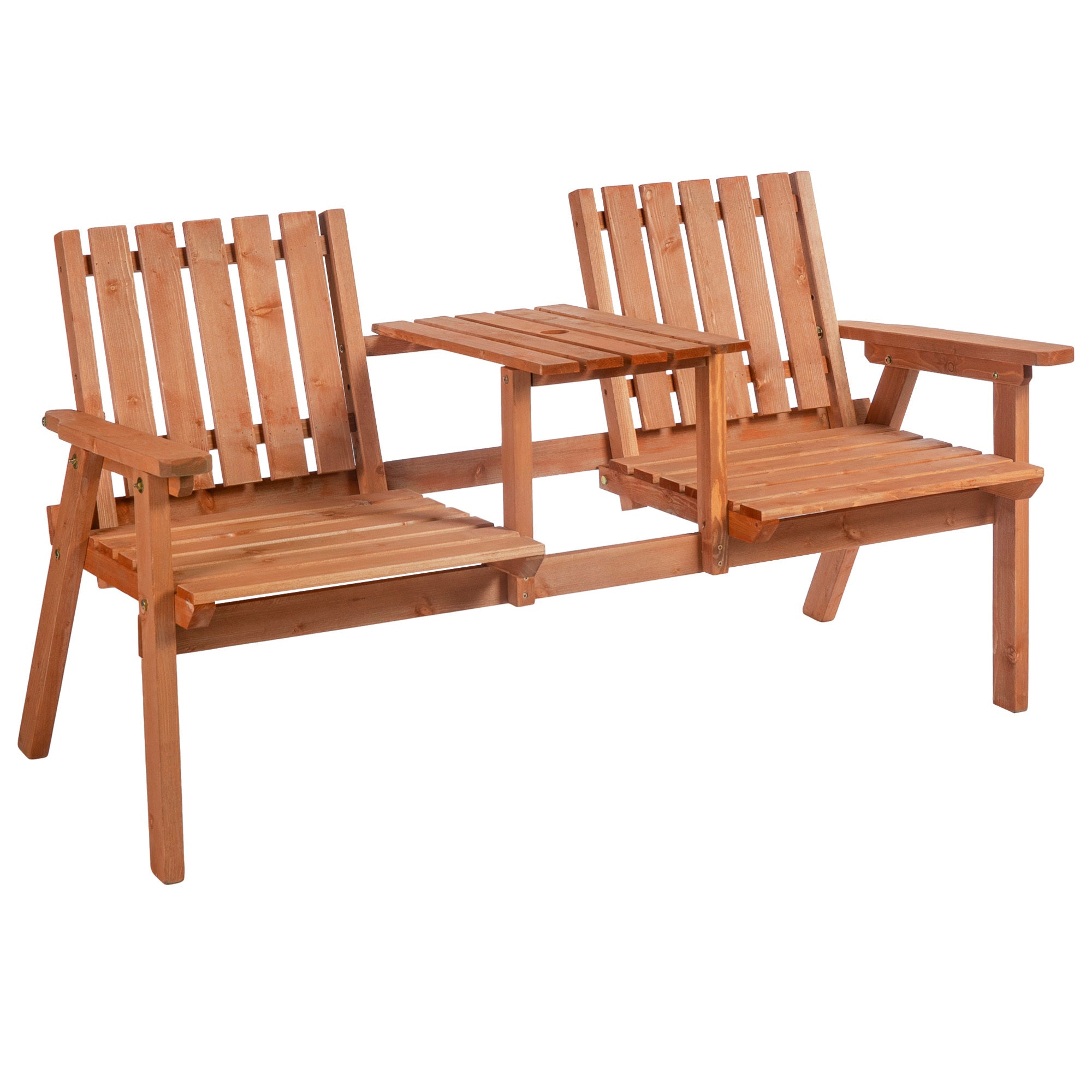 Outsunny Wooden Patio Garden Bench with Table & Umbrella Hole