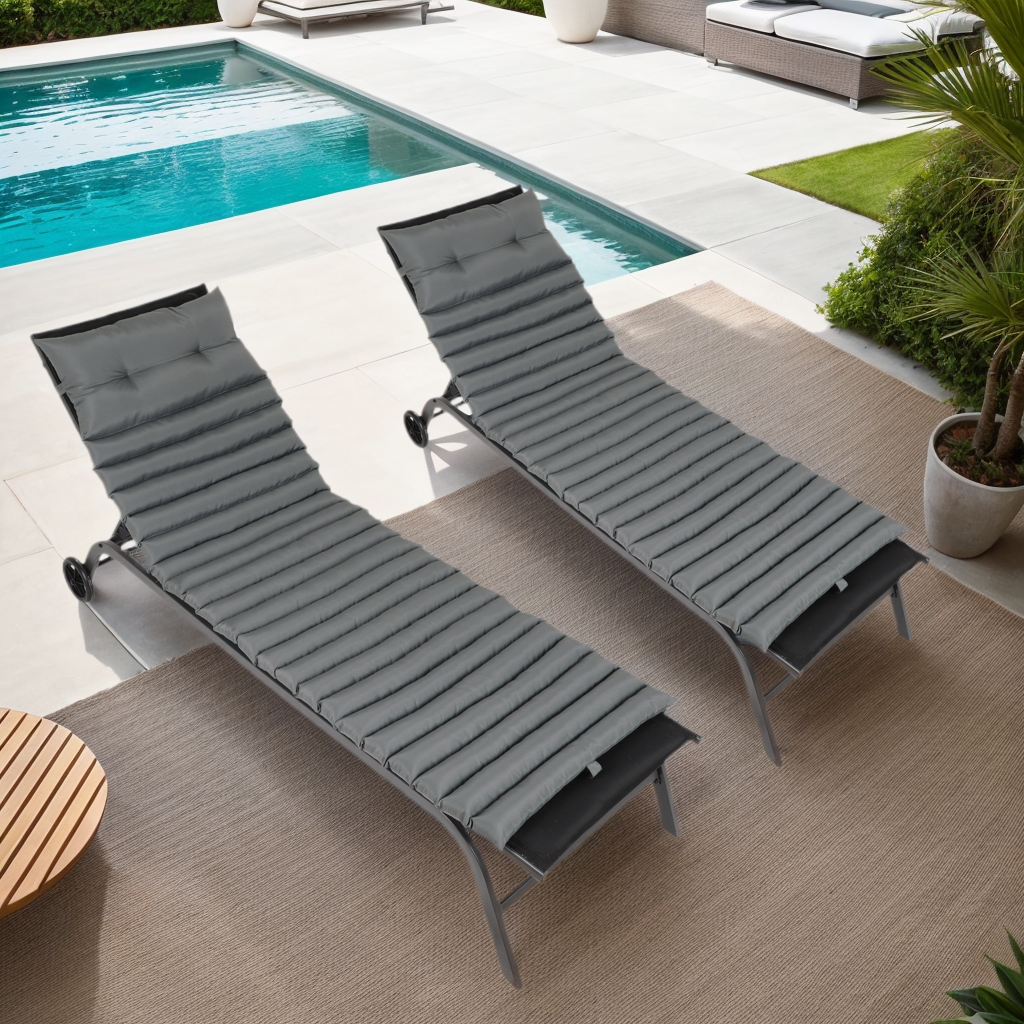 Grey Patio Lounge Chair Cushions (2-Pack)