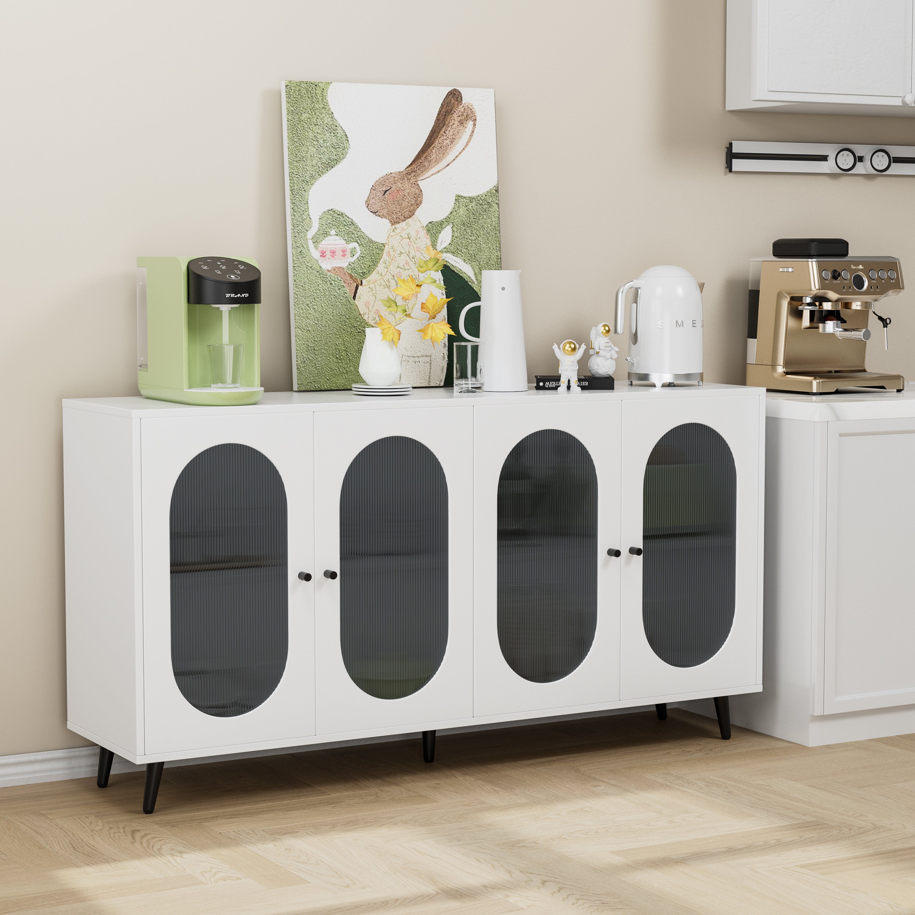 Modern White Accent Cabinet with Acrylic Doors