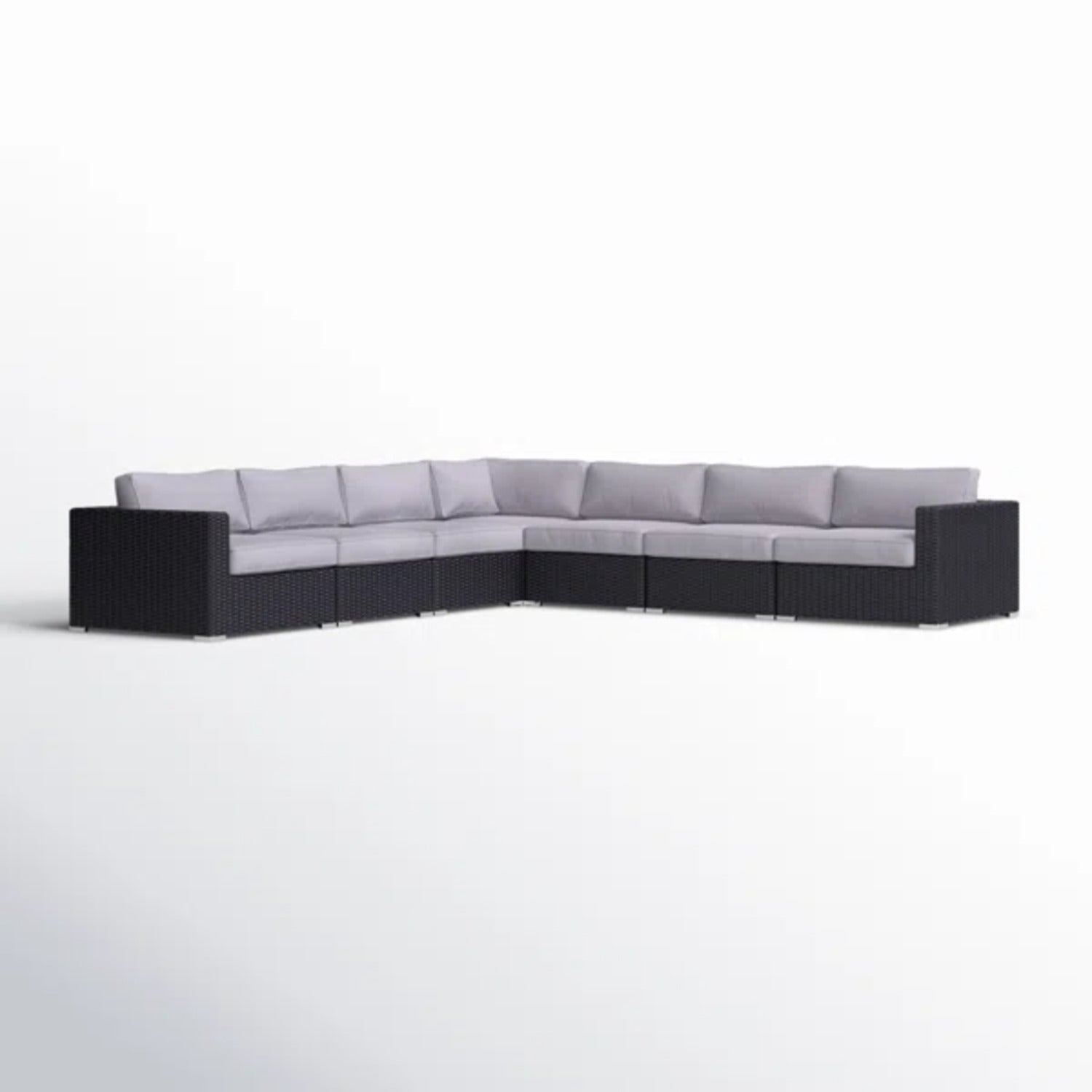 Contemporary Outdoor Wicker Patio Sectional with Cushions, Black