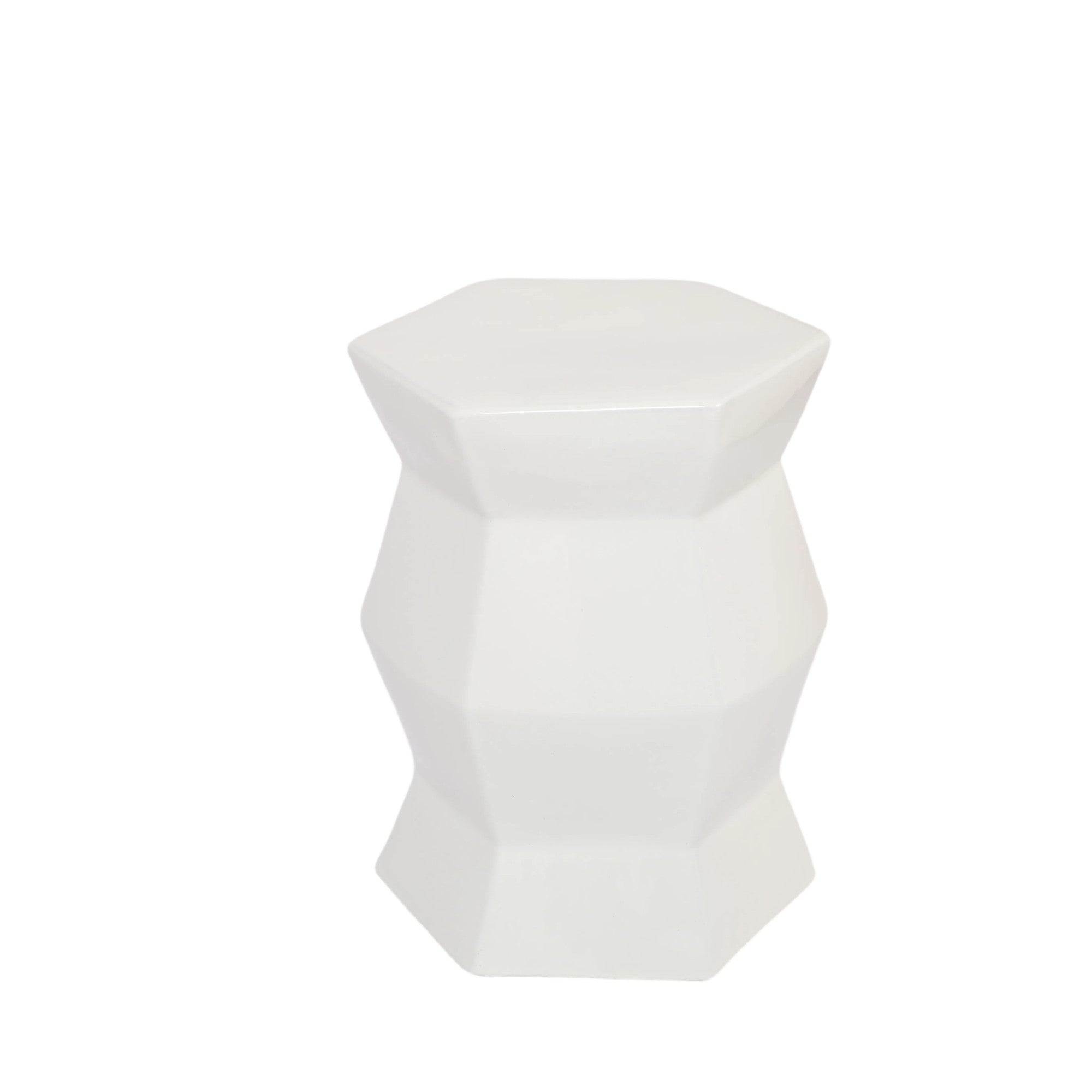 13x16.75" White Ceramic Drum Stool | Indoor/Outdoor Side Table