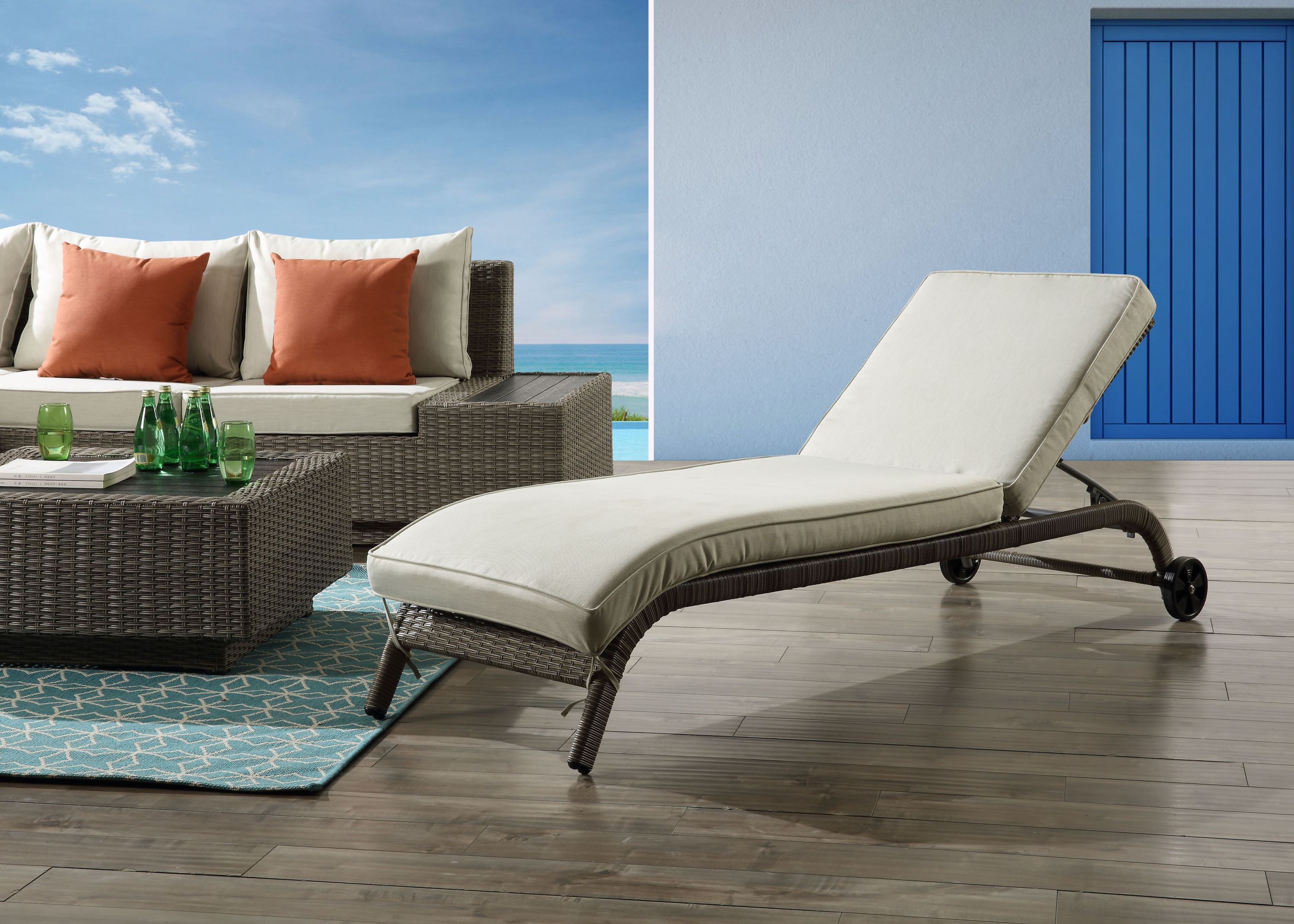 Salena Beige Fabric & Gray Patio Sun Lounge - Outdoor Lounger