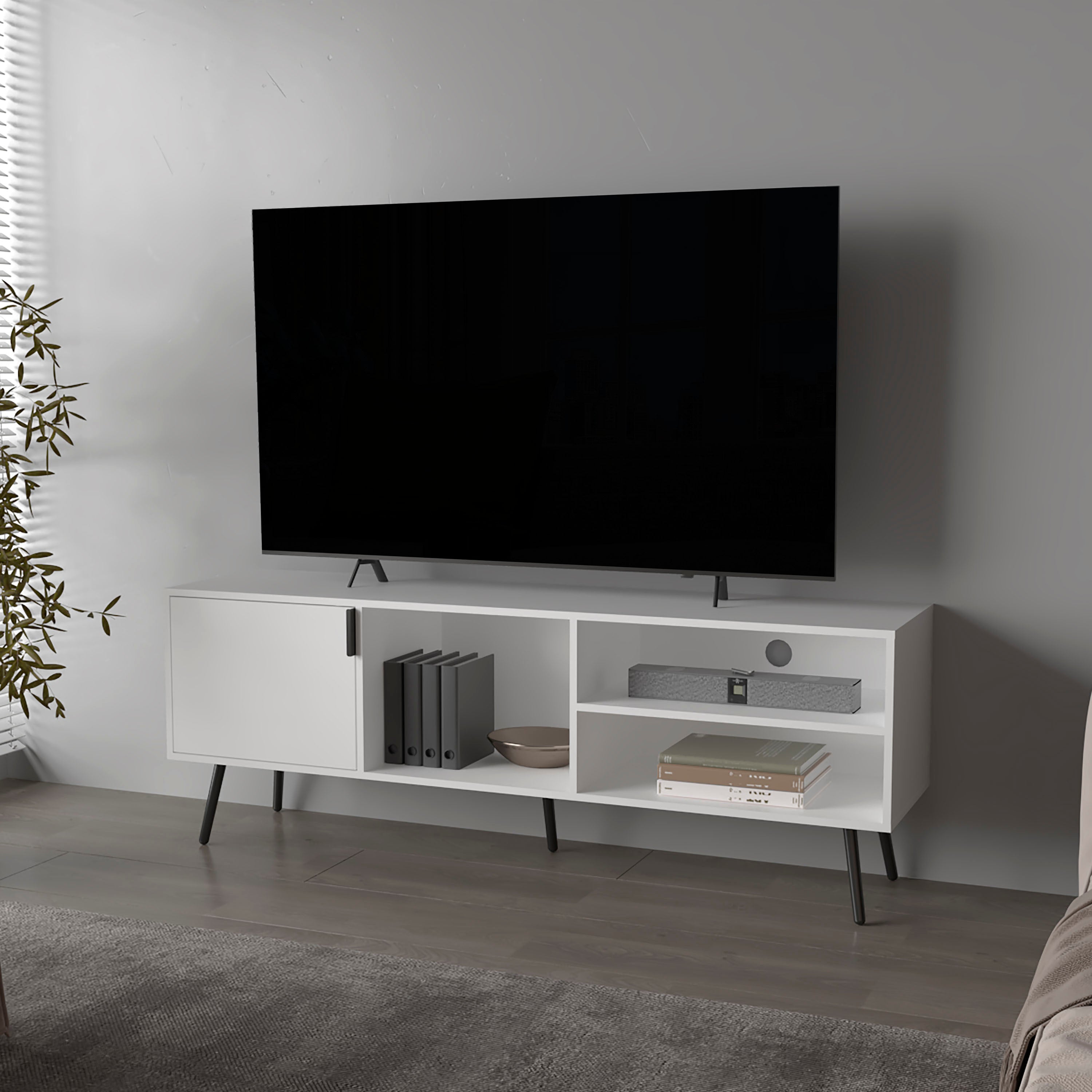 Mescal White TV Stand | Multi-Storage with Door & O