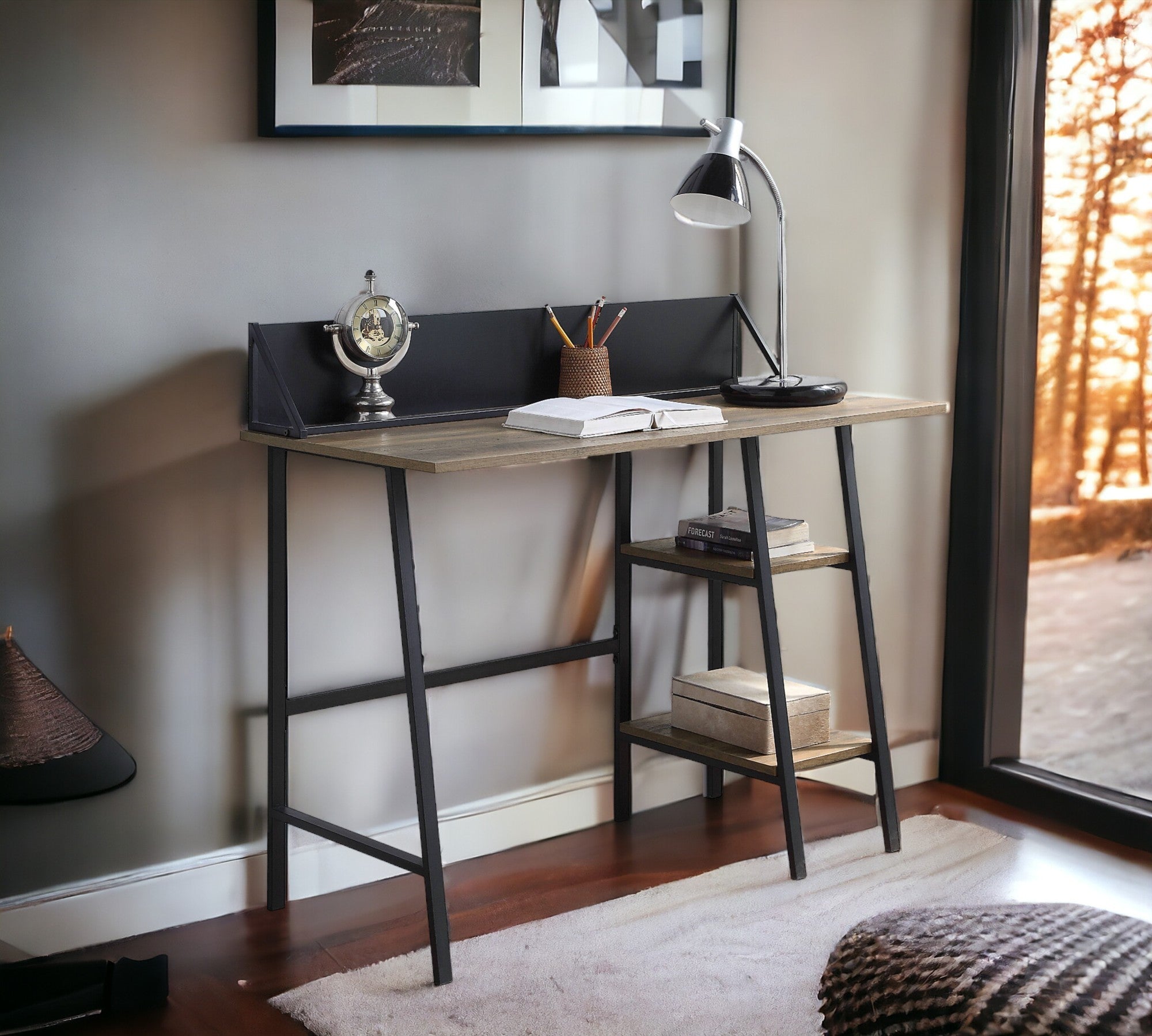 Garima Rustic Oak Writing Desk w/ Black Legs