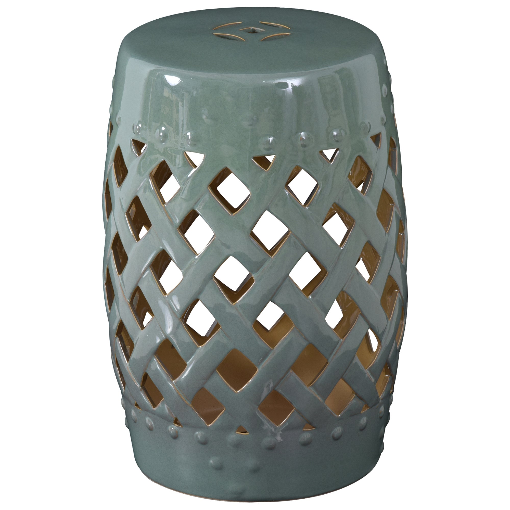 Outsunny Green Ceramic Garden Stool Woven Lattice Decorative End Table