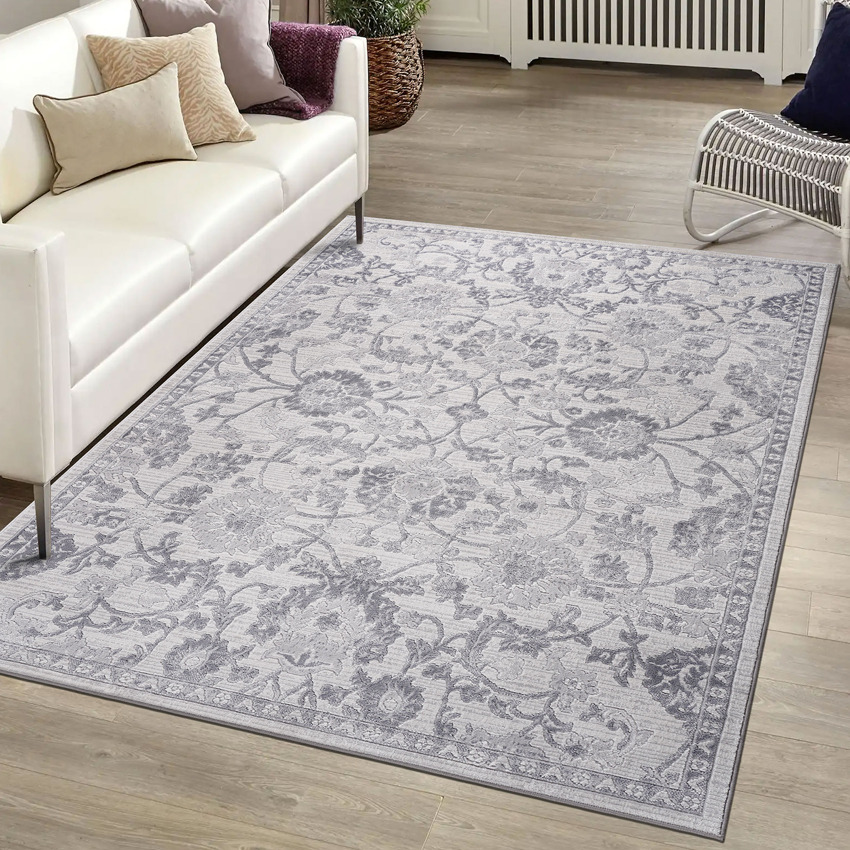 Grey Area Rug: 5x7 Non-Shedding Stain Resistant