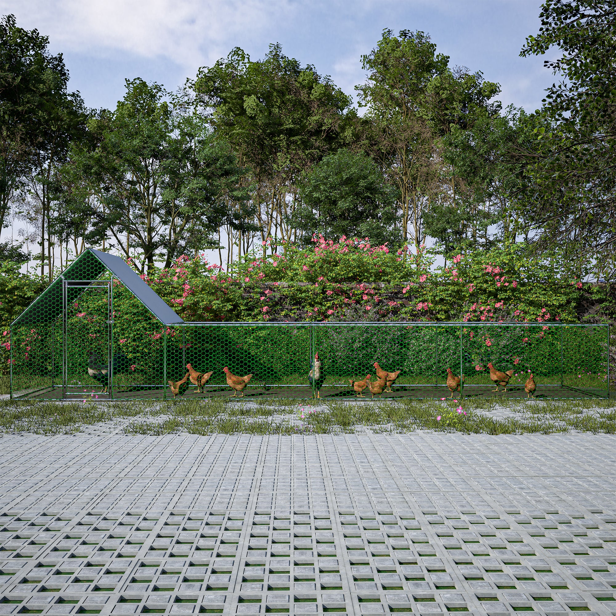 Giant Metal Chicken Coop & Run (26'L x 6.7'W)
