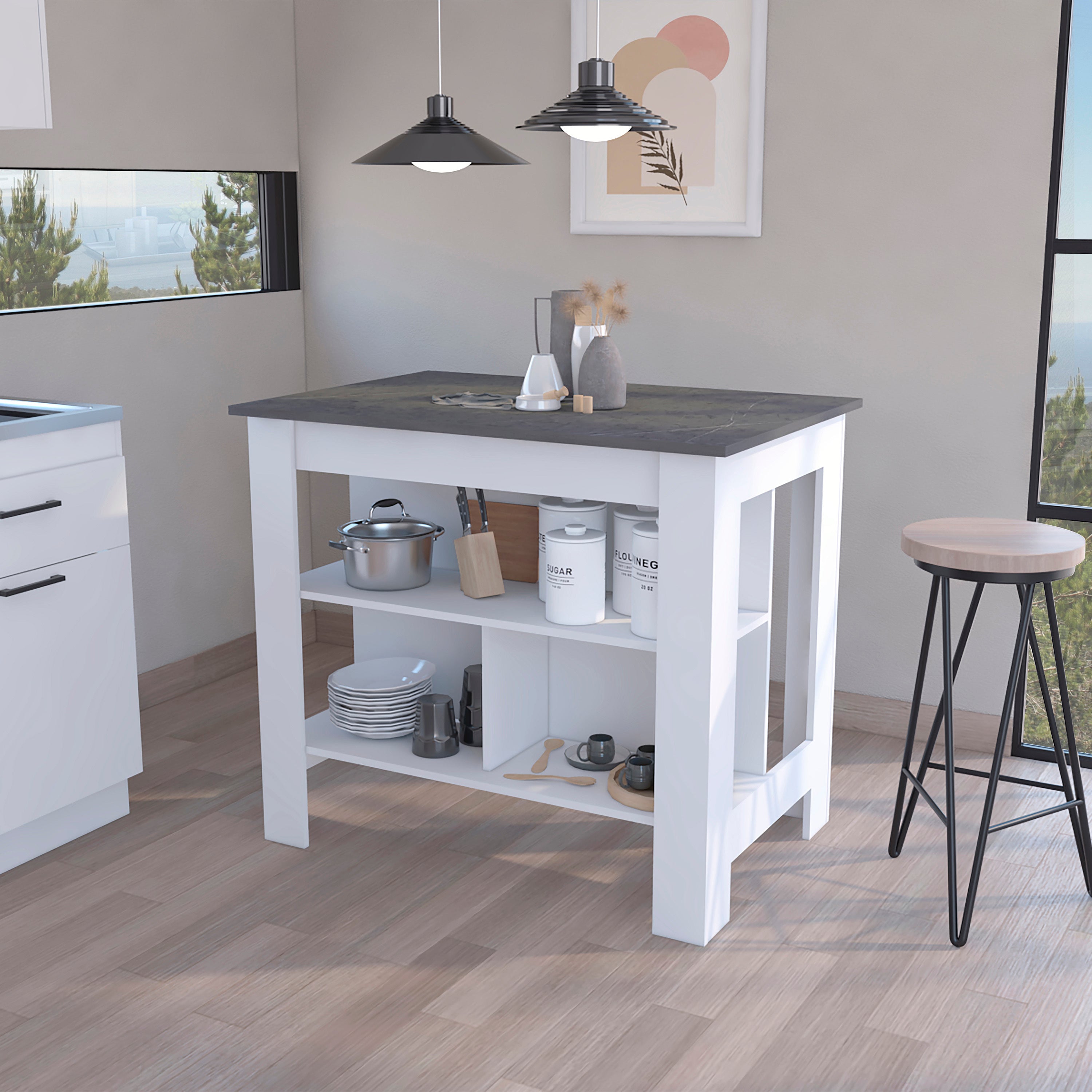 Brooklyn Kitchen Island: 3 Hidden Shelves