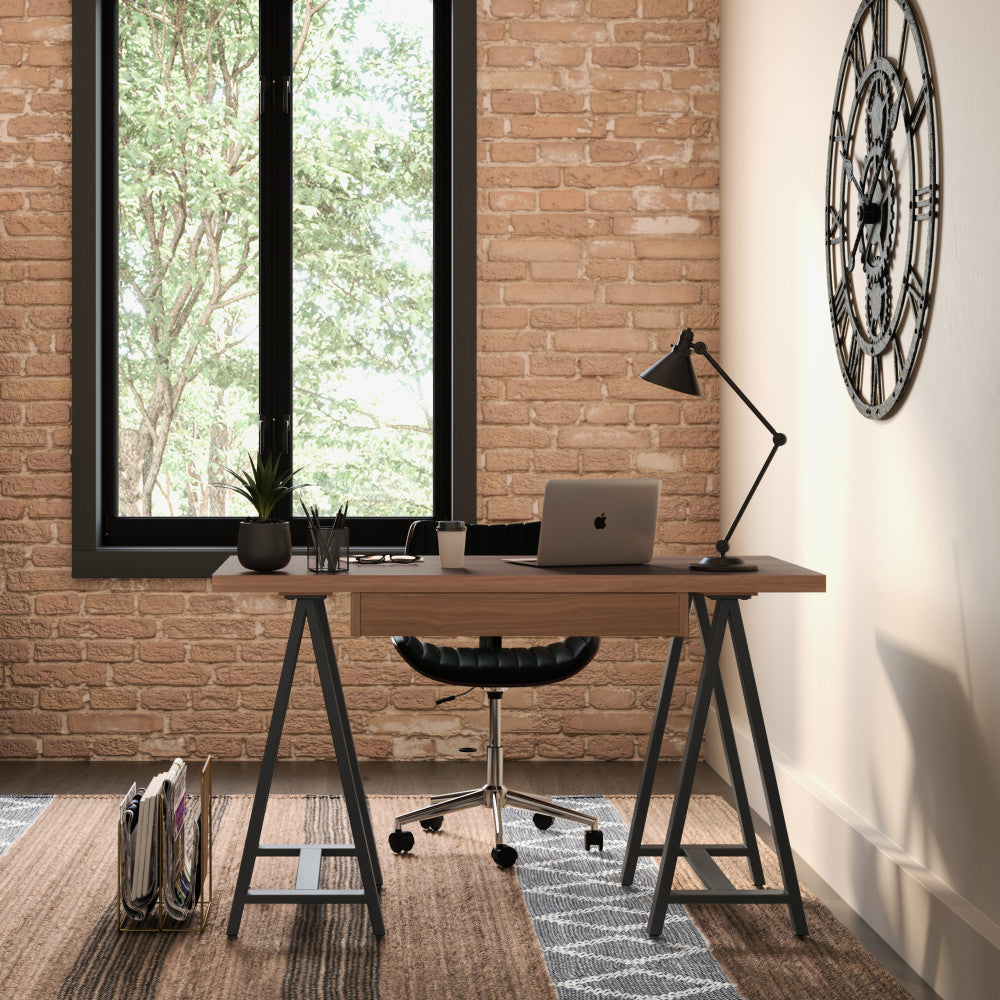 Sawhorse Desk: Walnut Veneer & Metal Small Desk