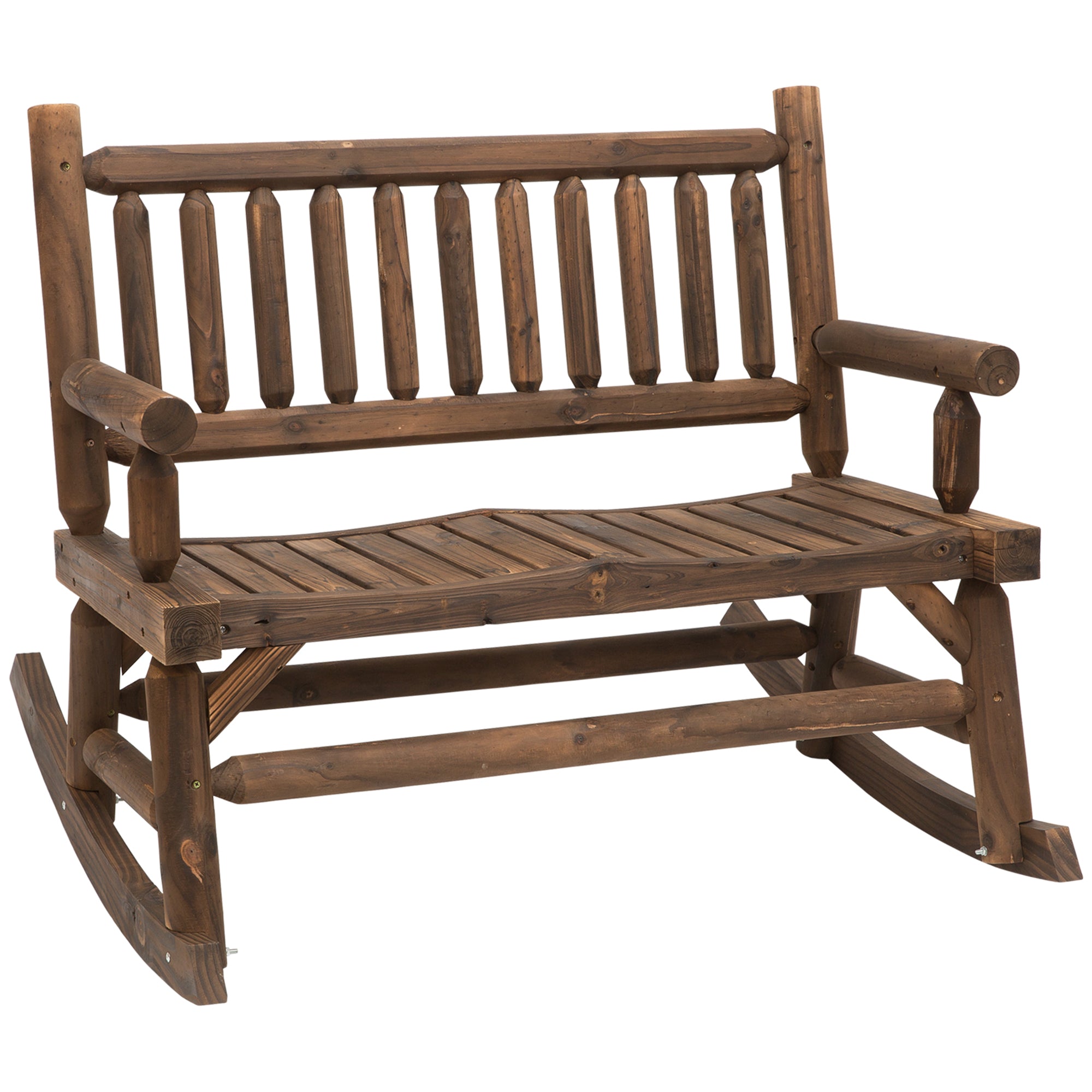 Outsunny 2-Person Wood Rocking Chair - Log Design Patio Loveseat