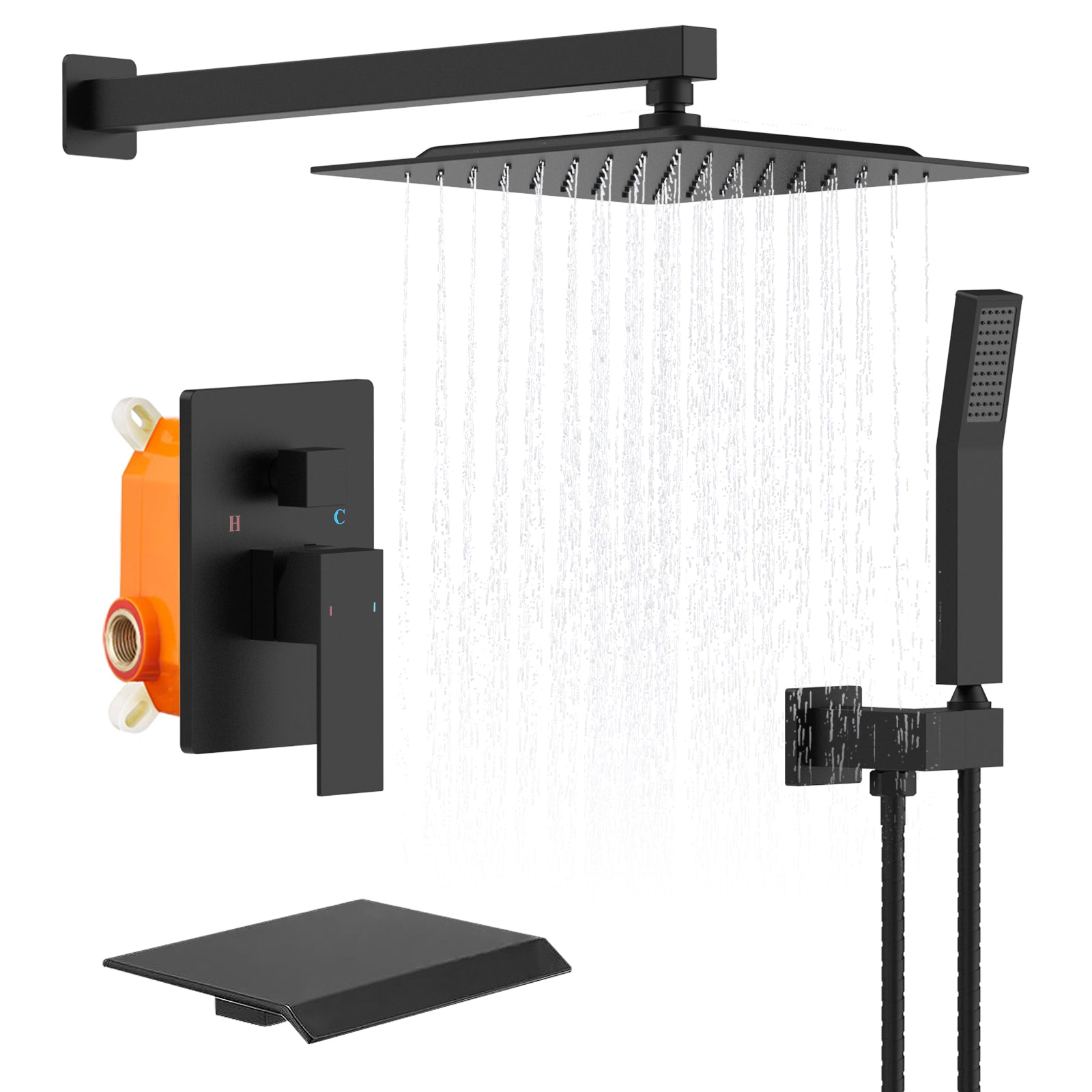 Rainfall Shower System: Brushed Nickel 10" Square Head