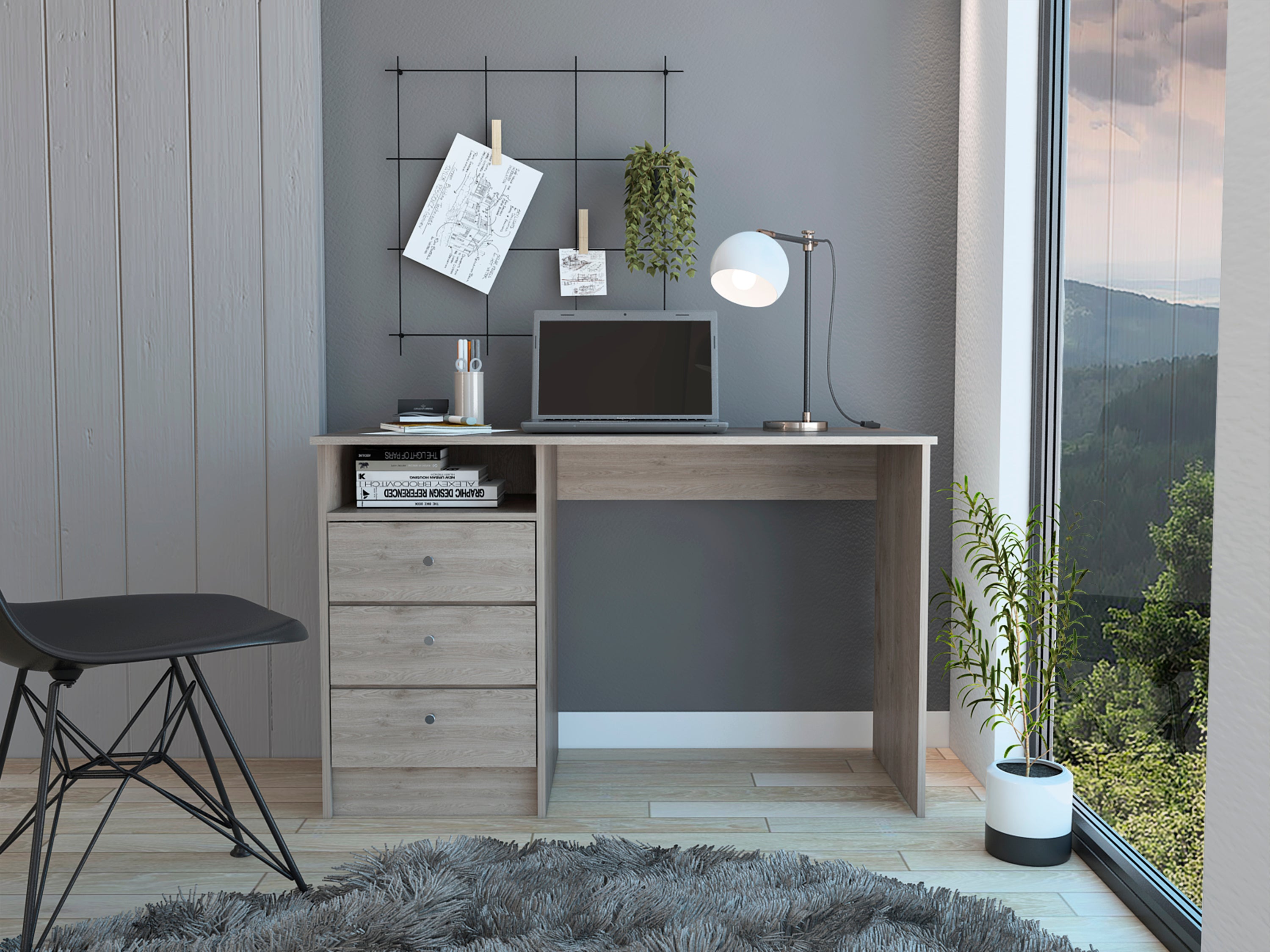 Andalucia Light Gray 3-Drawer Computer Desk w/ Shelf