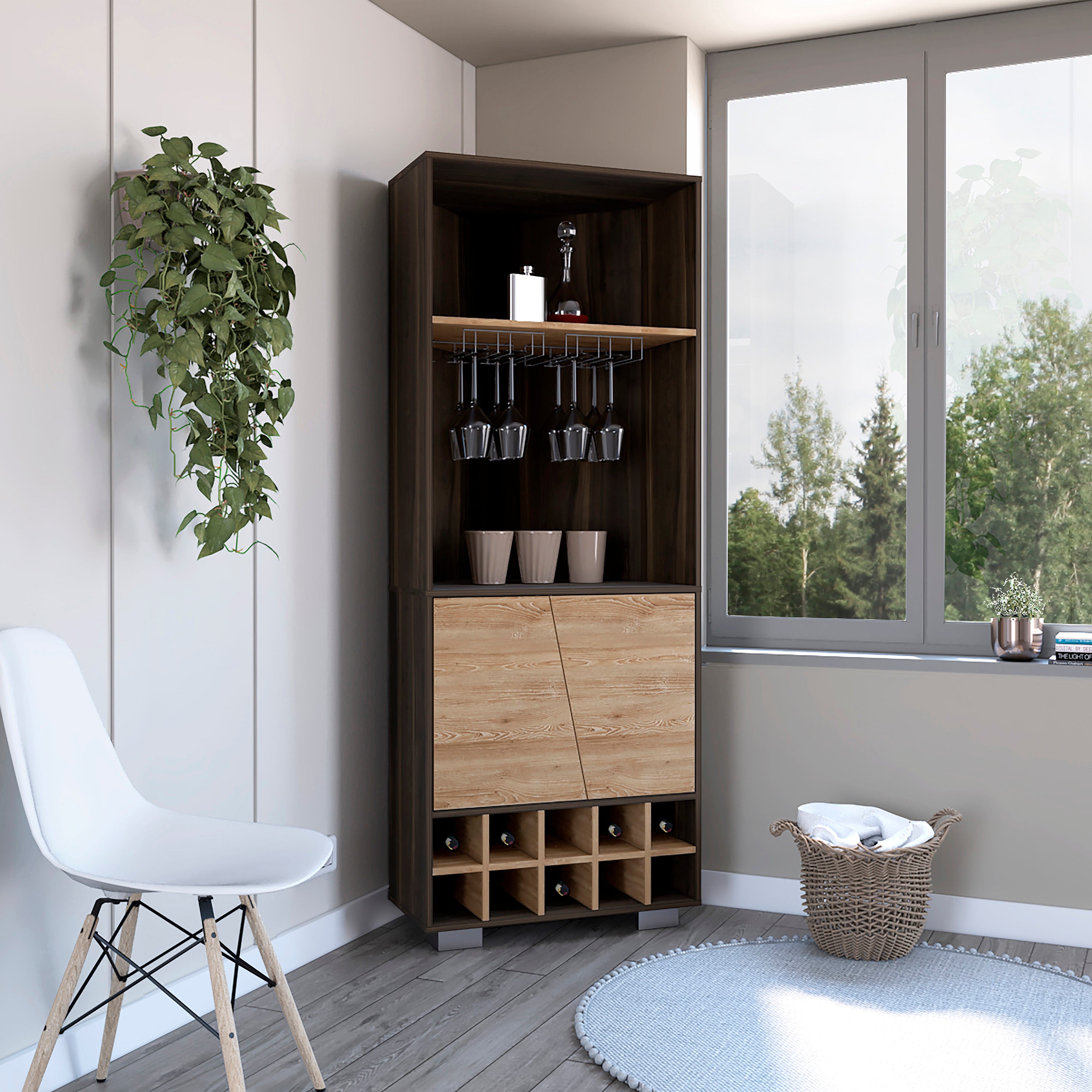 Fraktal Bar Cabinet: 10 Wine Racks, Oak/Pine