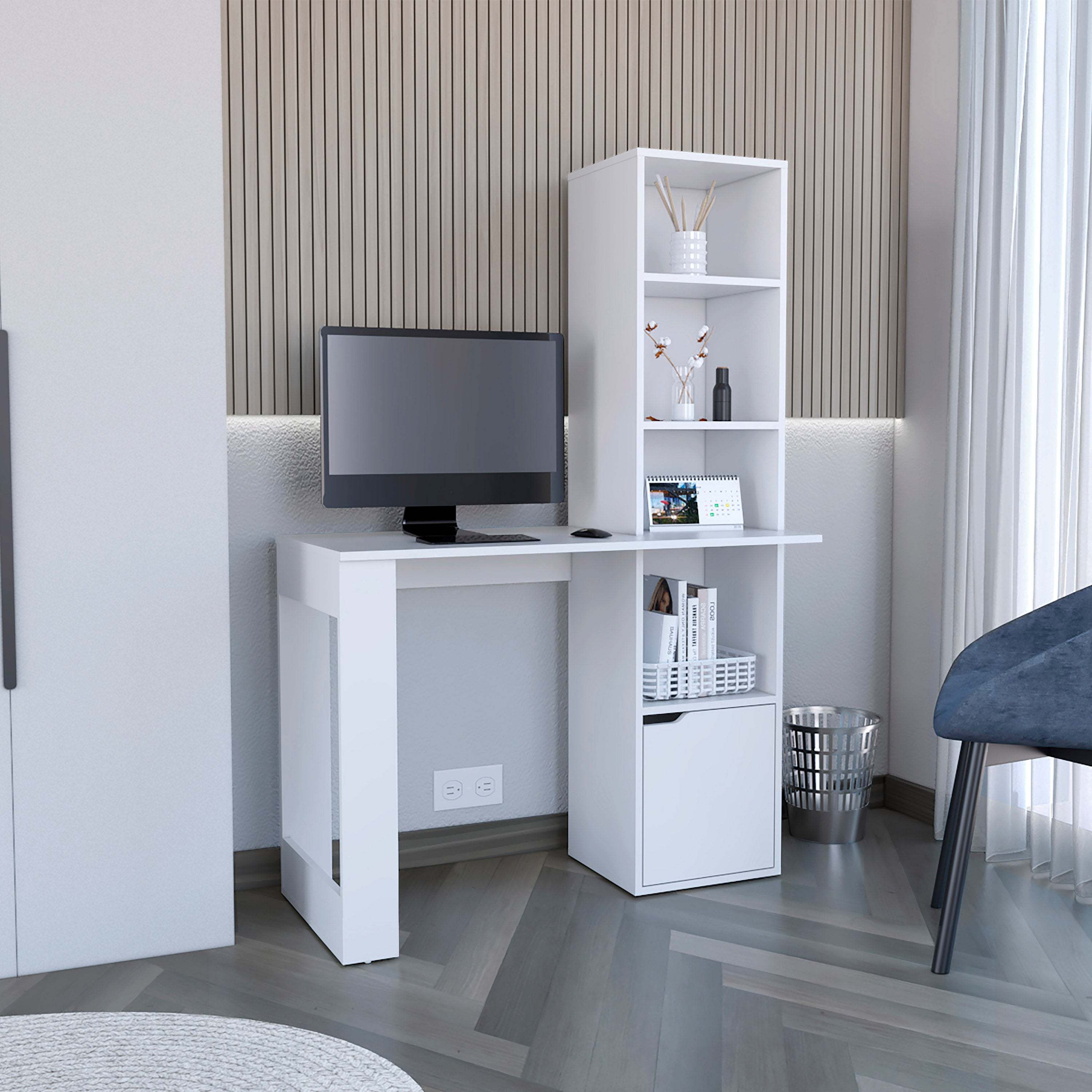 White Writing Desk with Bookcase & Cabinet