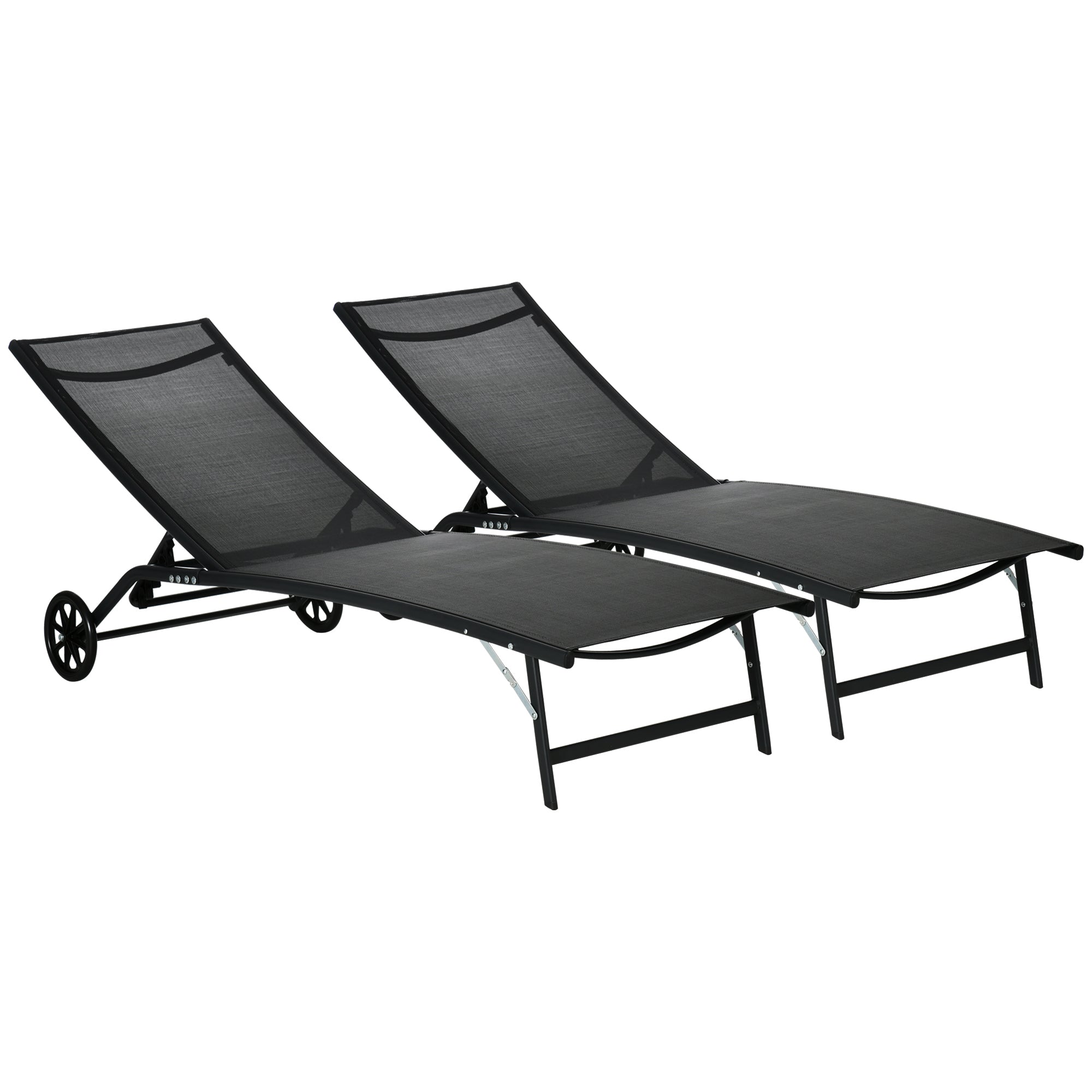 Outsunny Outdoor Chaise Lounge: 2-Pc Adjustable Tanning Chairs, Wheels