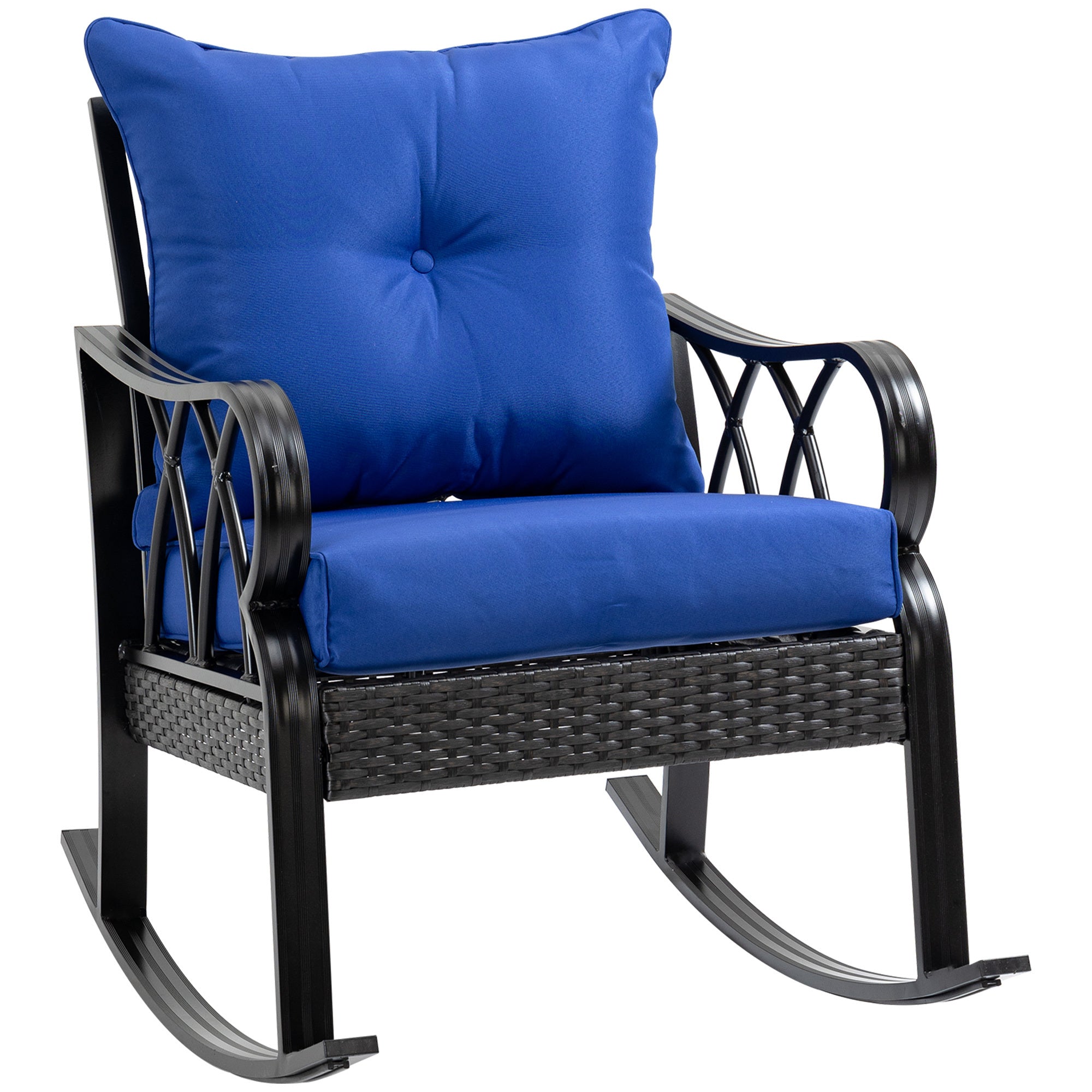 Outsunny Outdoor Wicker Rocking Chair w/ Padded Cushions, Blue