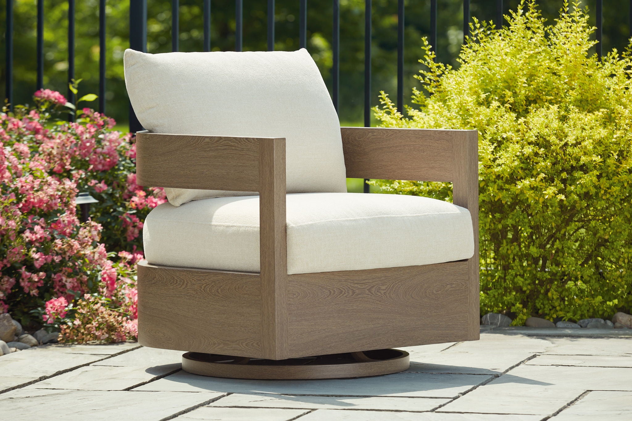 Serene Bay - Swivel Glider Chair With Cushion - Dark Brown / White