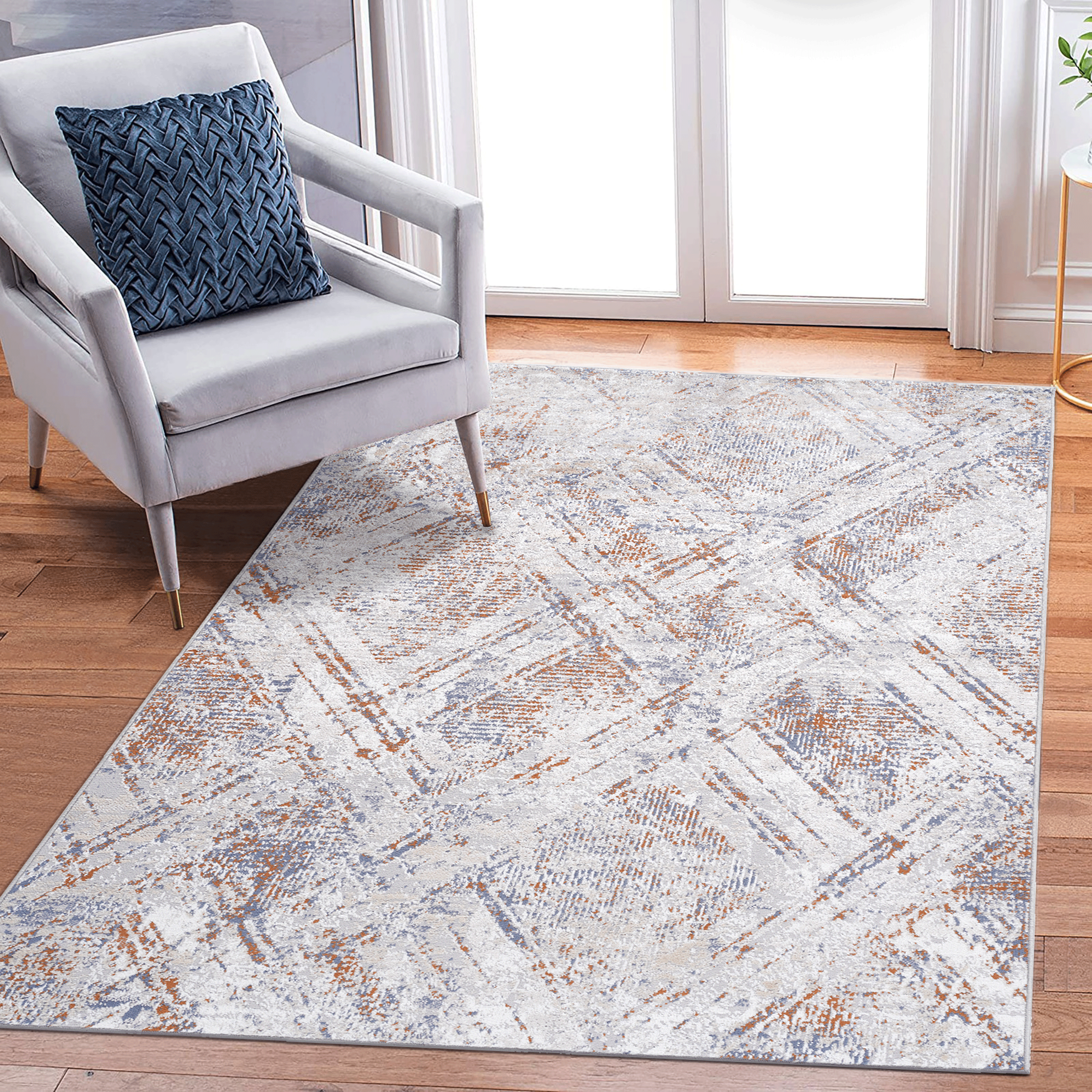 Beige Geometric Rug: 5x7 Non-Shedding Area Rug