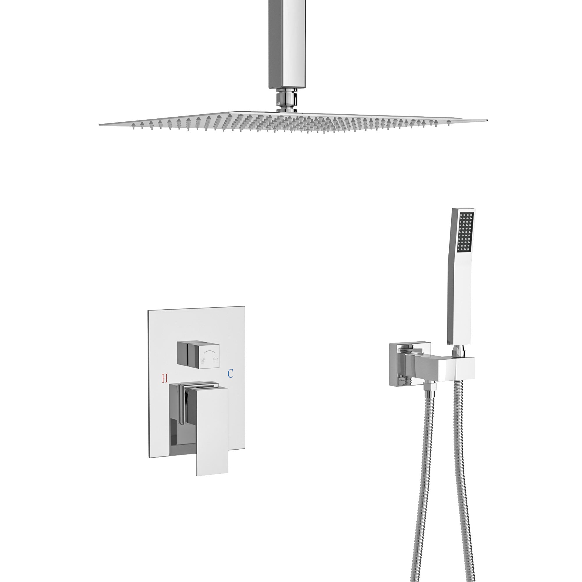 16" Square Ceiling Shower System w/ Dual Heads