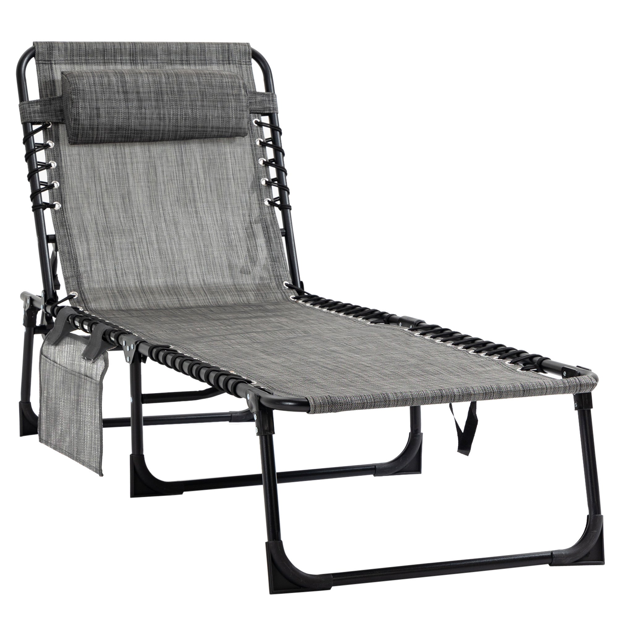 Outsunny Portable Folding Reclining Chaise Lounge Sun Lounger Grey