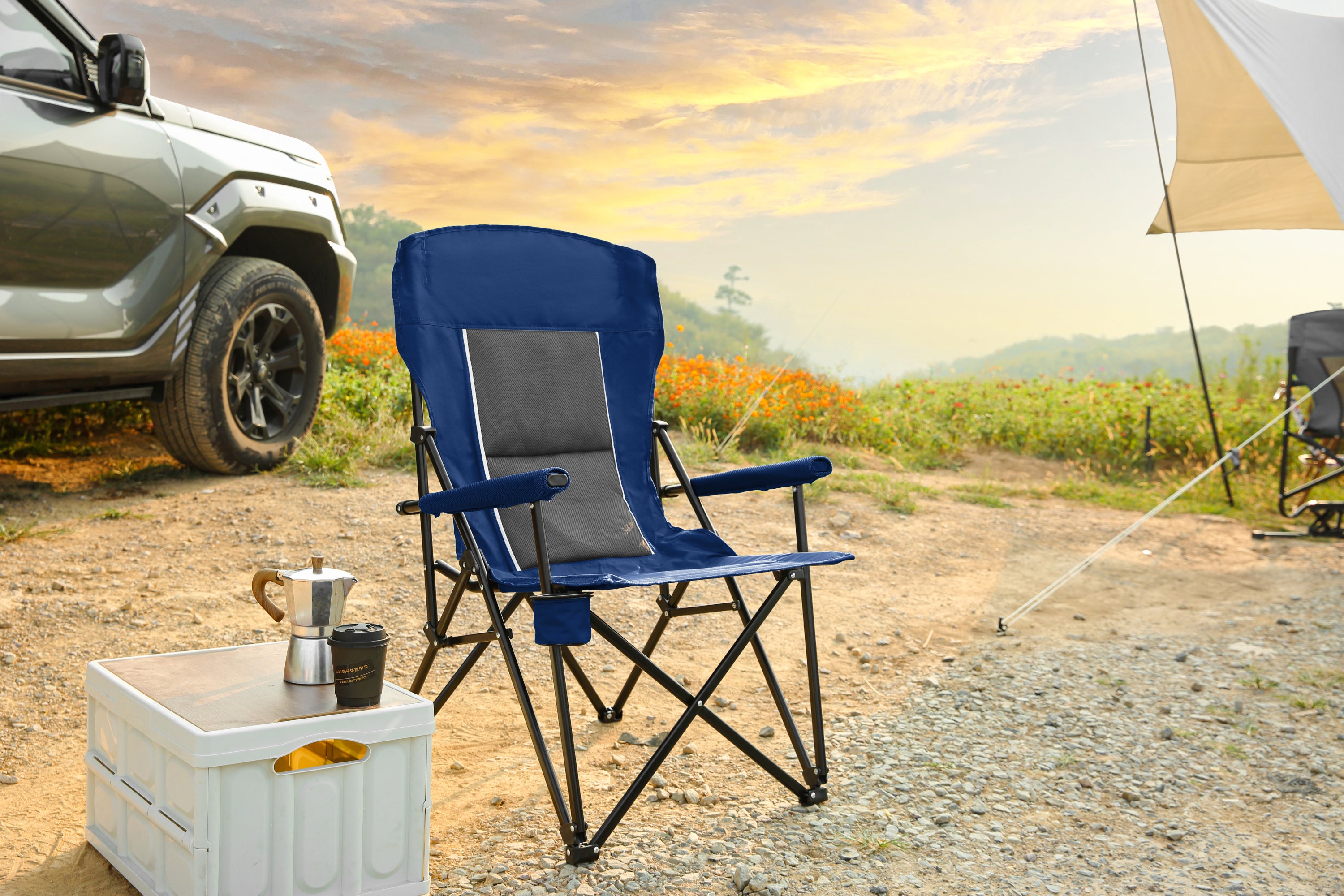 Heavy Duty High Back Folding Lawn Chair w/ Cup Holder 250lbs