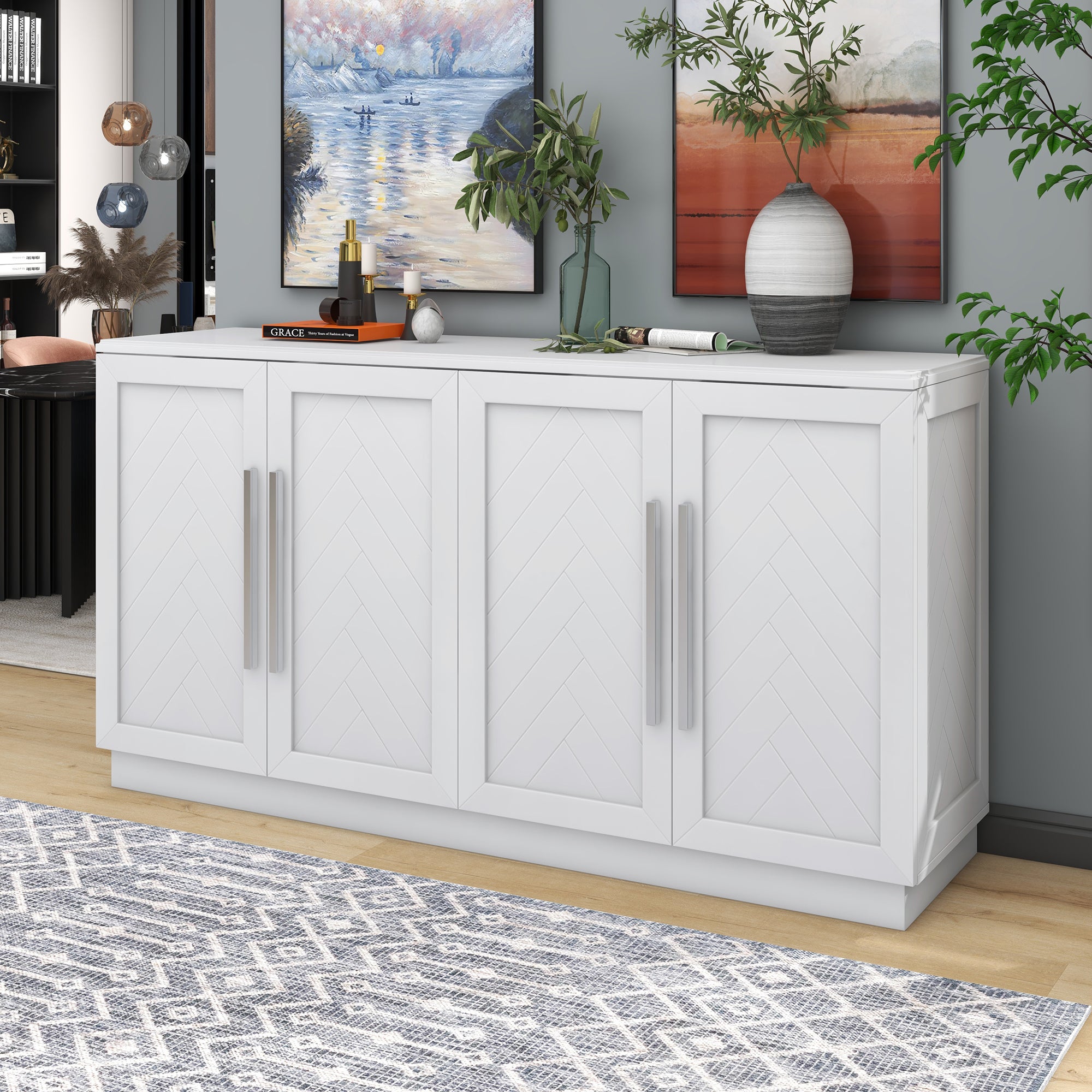 White Sideboard Buffet: Storage & Adjustable Shelves