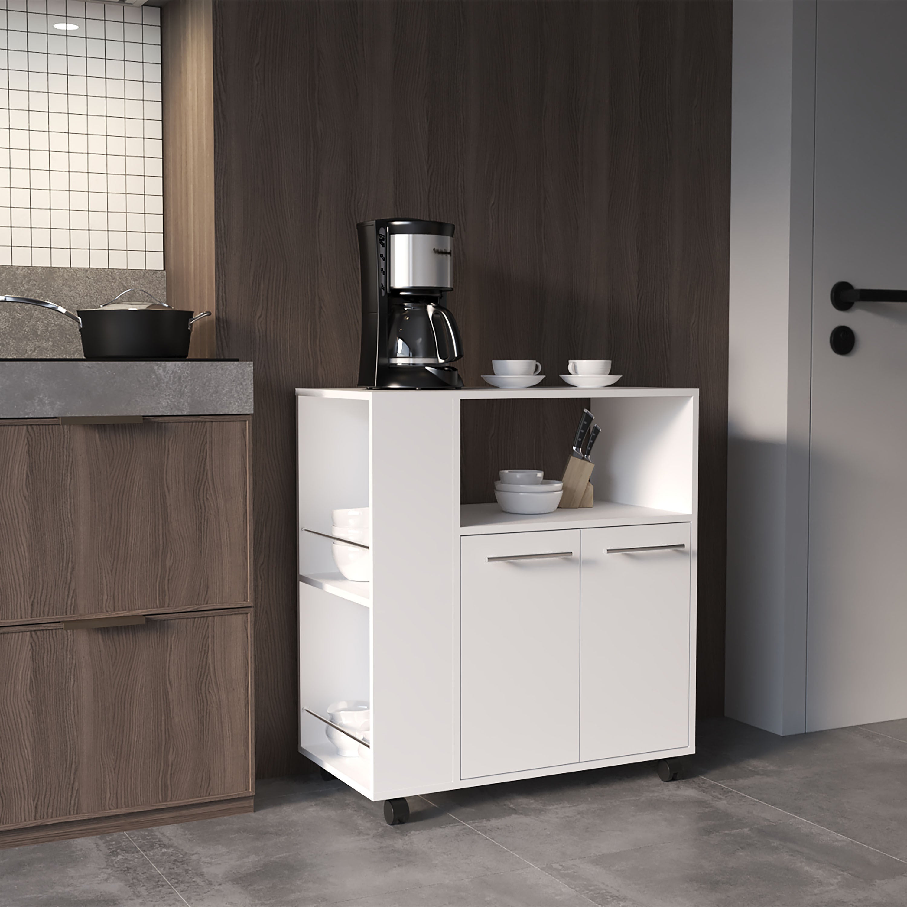 Eldon White Kitchen Cart w/ 2 Doors & Shelves