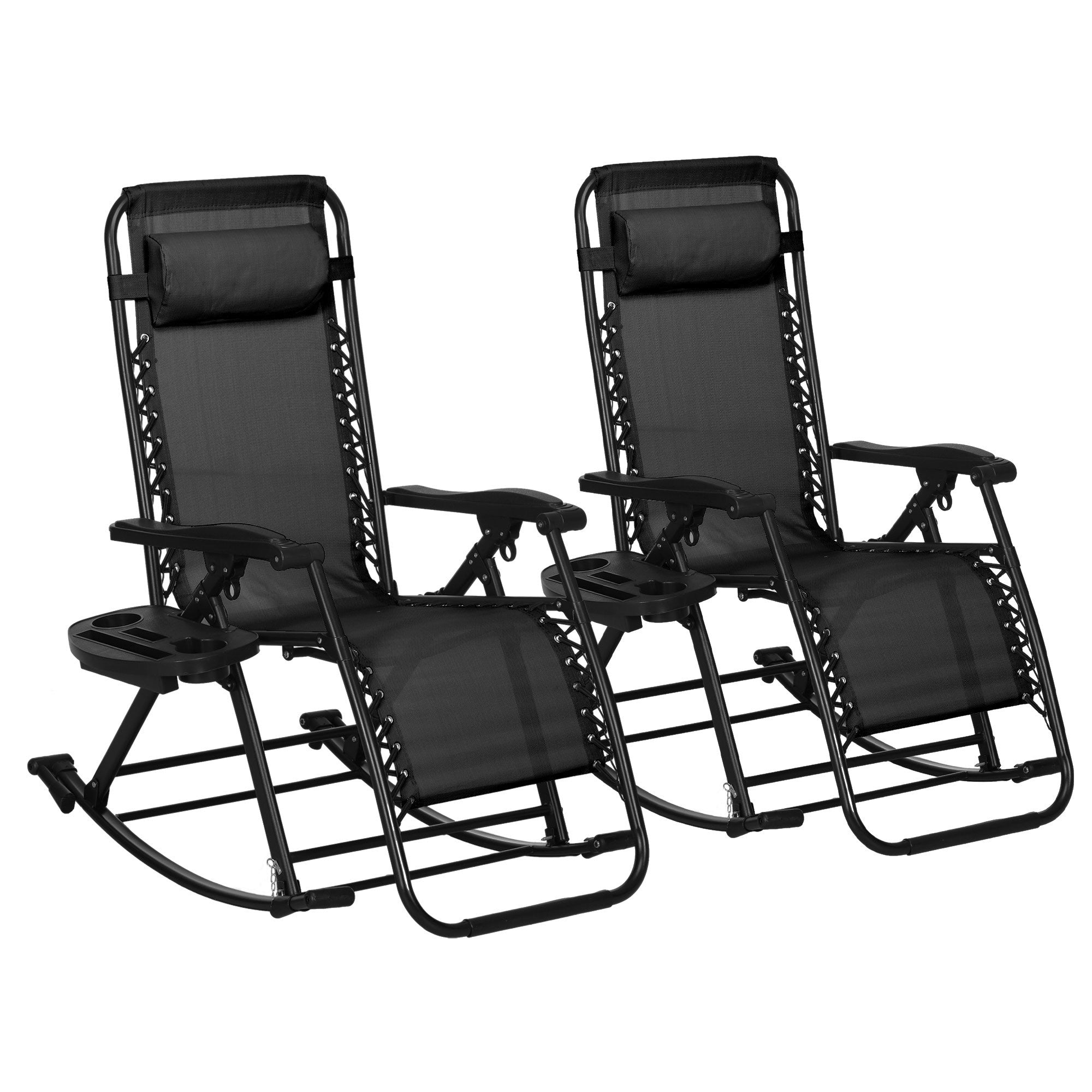 Outsunny 2-Piece Foldable Zero Gravity Outdoor Rocking Chairs Black