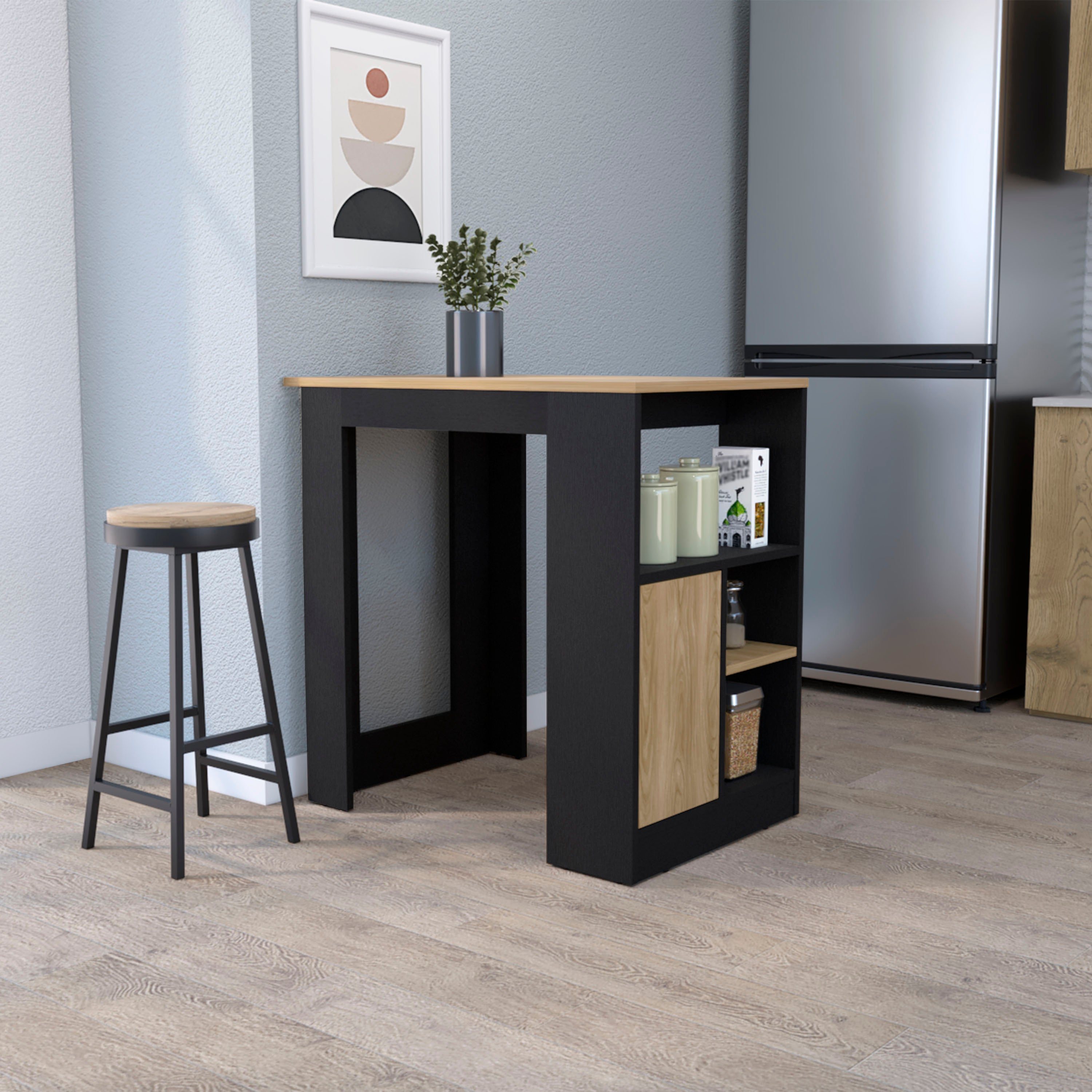 Arial Kitchen Island: Black/Oak Melamine