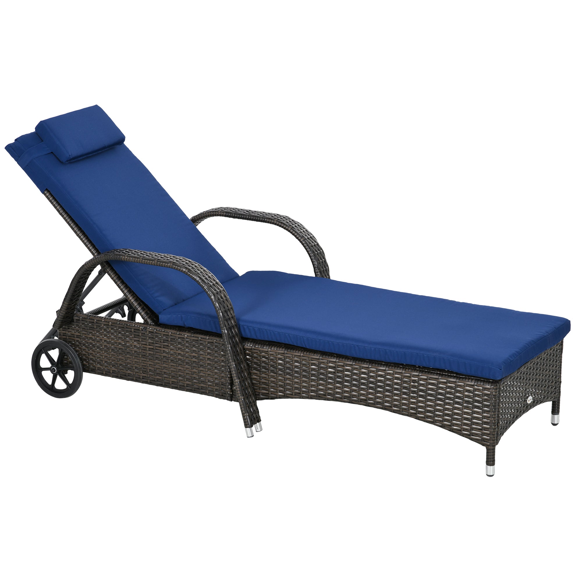 Outsunny Wicker Outdoor Chaise Lounge w/ Adjustable Back, Wheels, Cushion