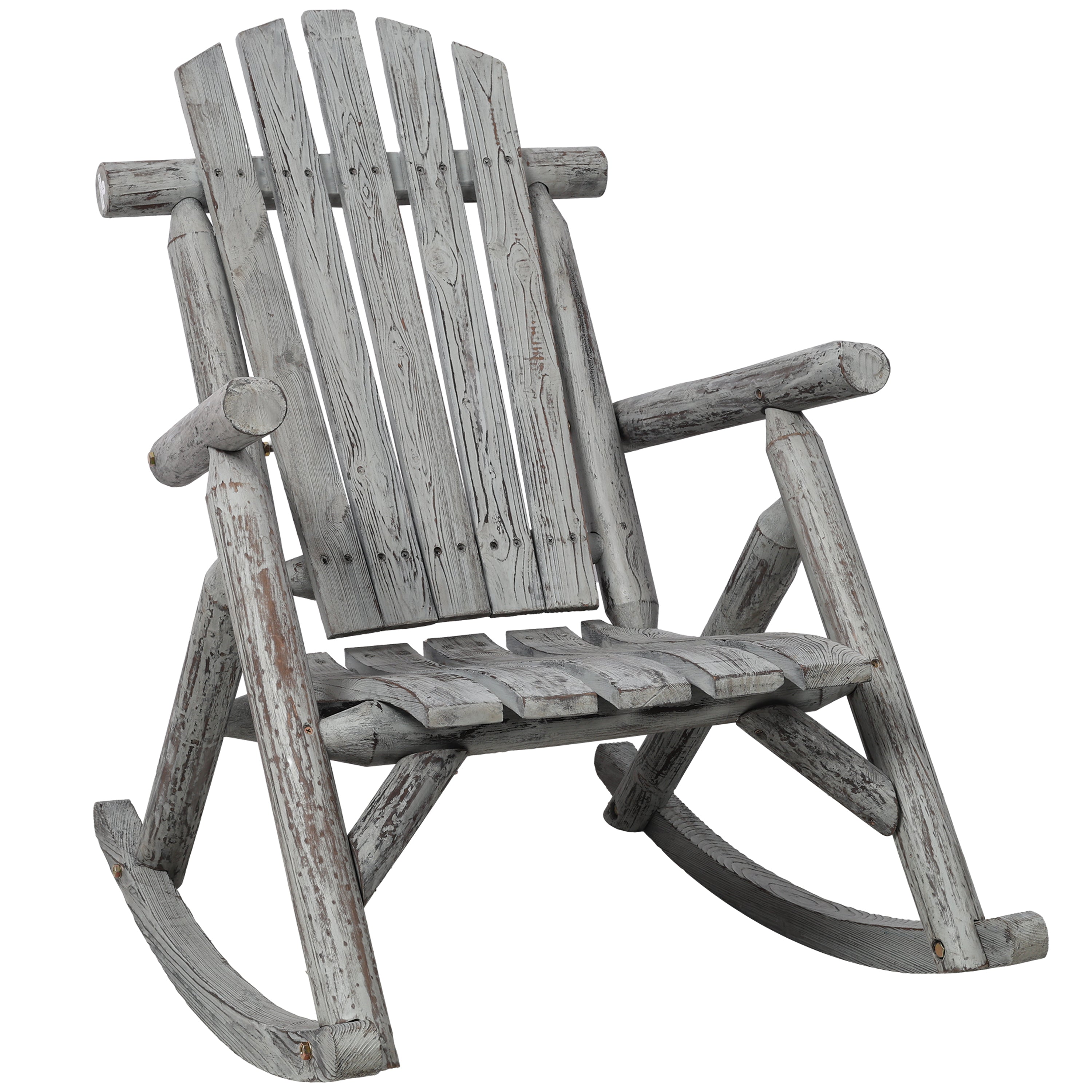 Durable Wooden Porch Rocker Chair - Fir Log Patio Rocking