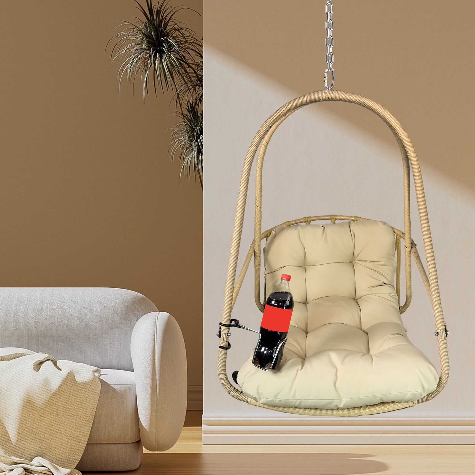 Indoor Outdoor Swing Egg Chair w/ Stand, Cushion & Cup Holder