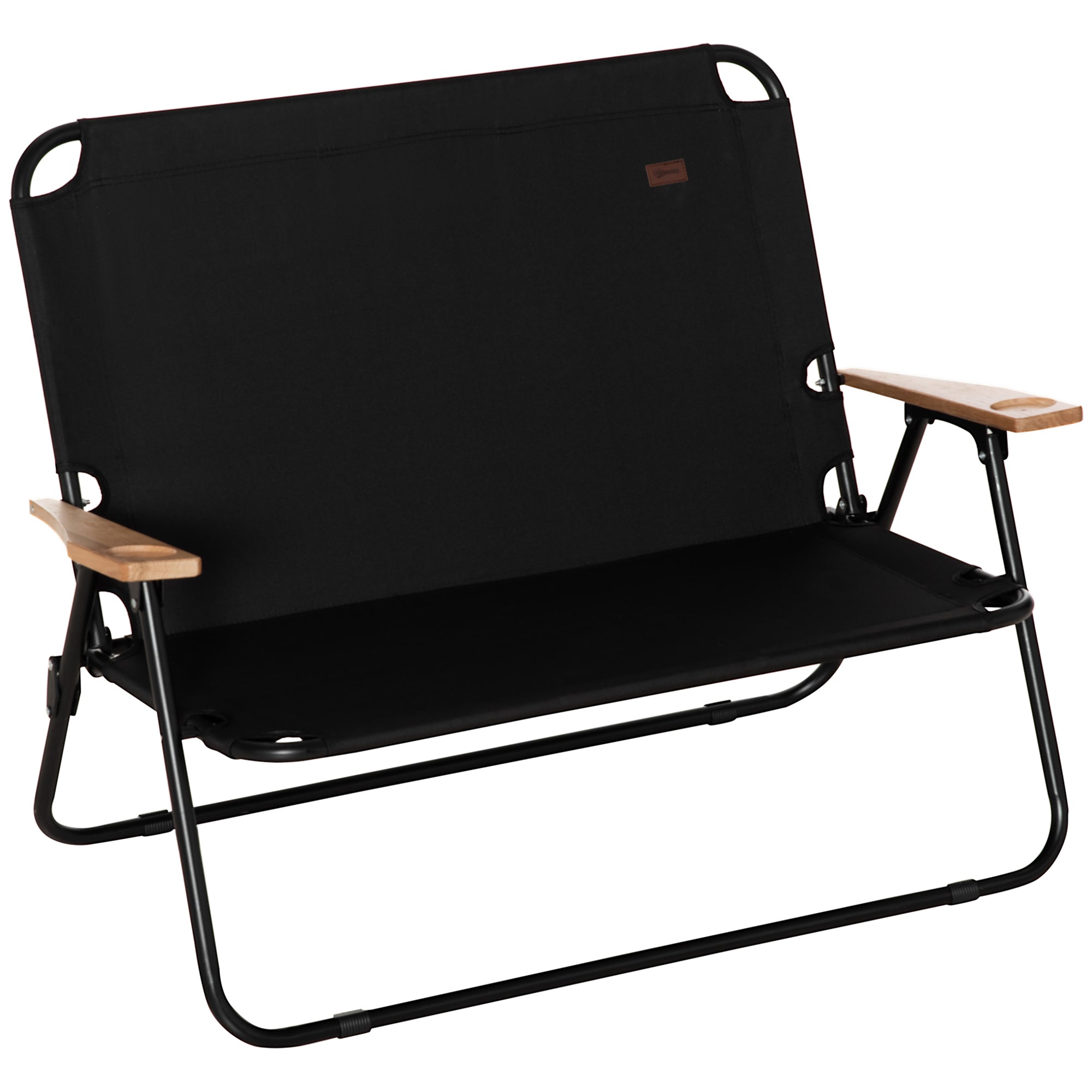 Outsunny Double Folding Camping Loveseat w/ Wood Armrest, Cupholders