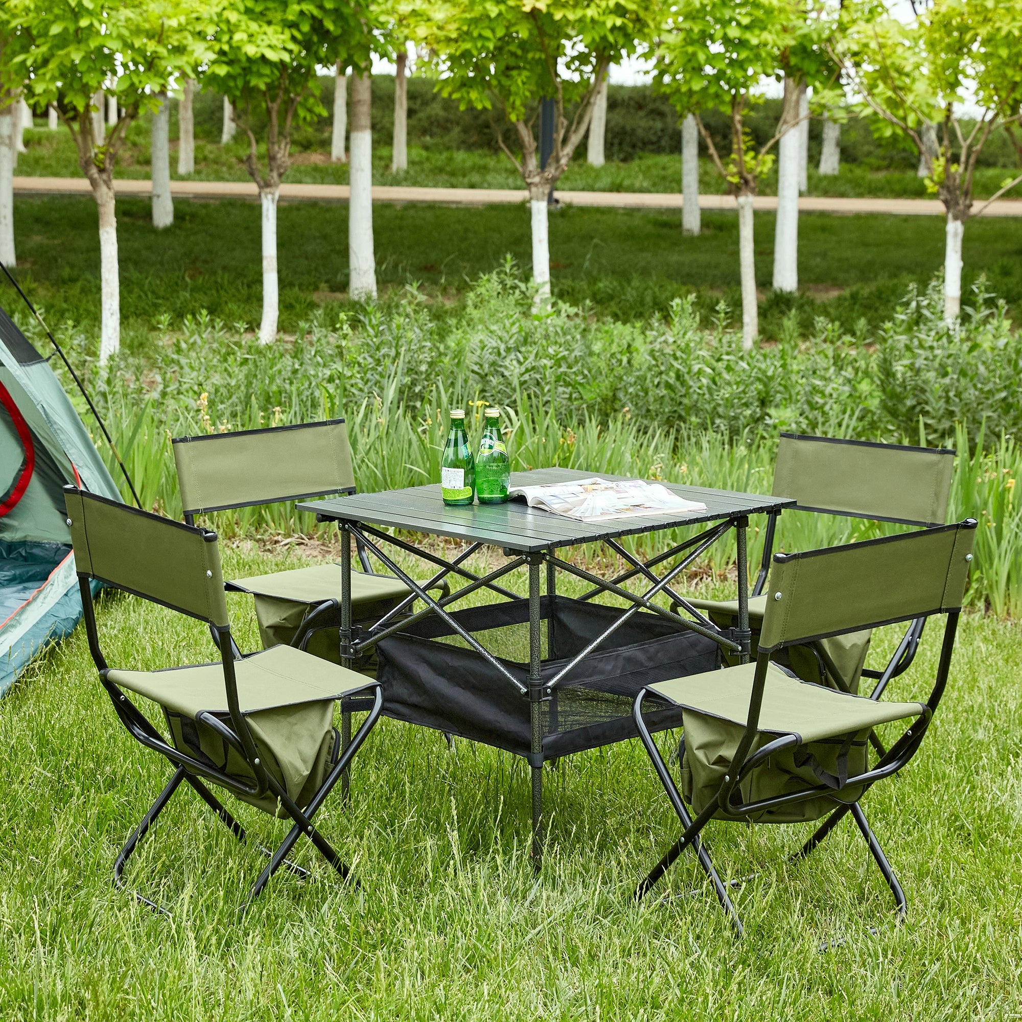 5-Piece Folding Outdoor Table & Chairs Set for Patio, Camping, BBQ