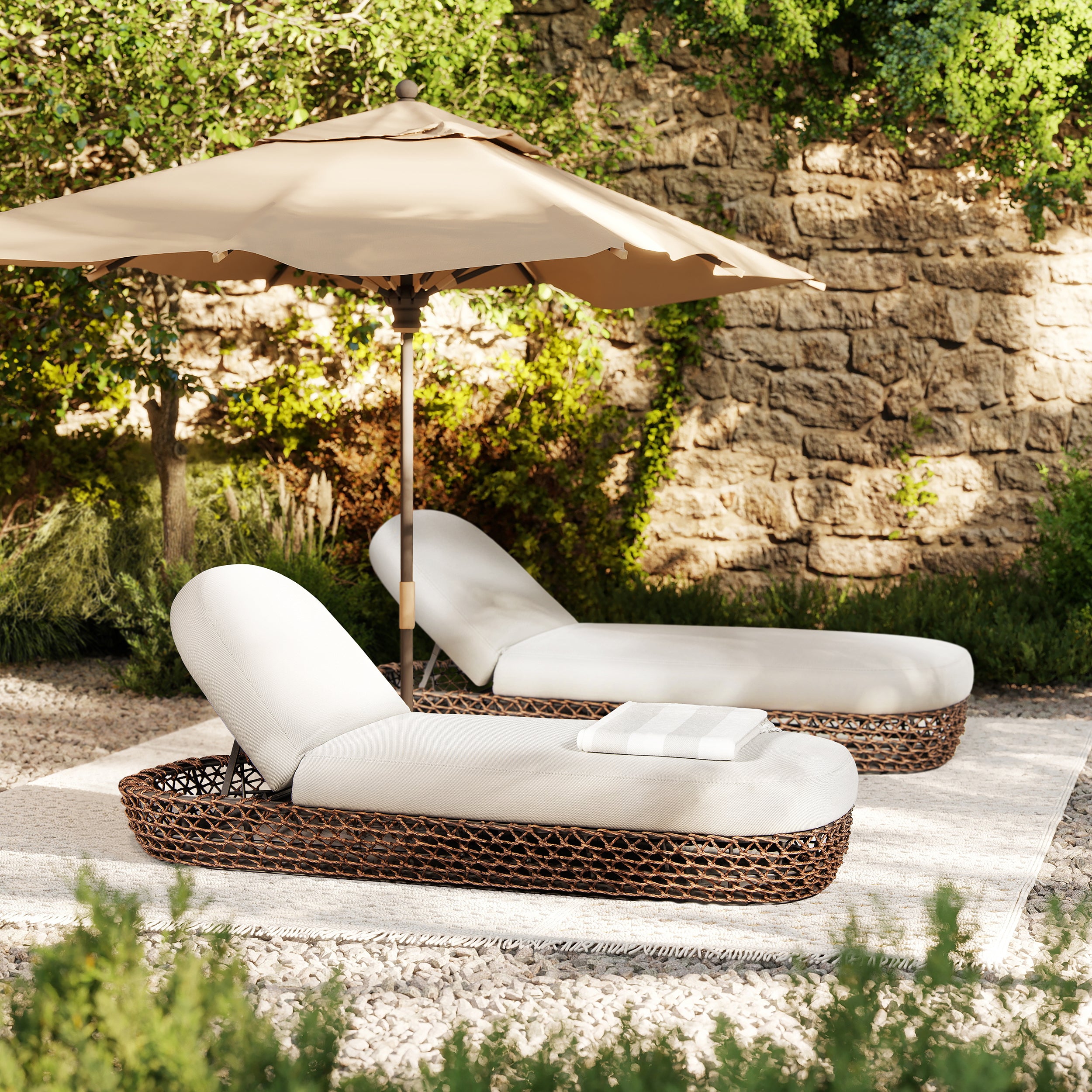 Willow 80.5' Sunbrella Woven Patio Lounger - Golden Wicker, Wheat Beige
